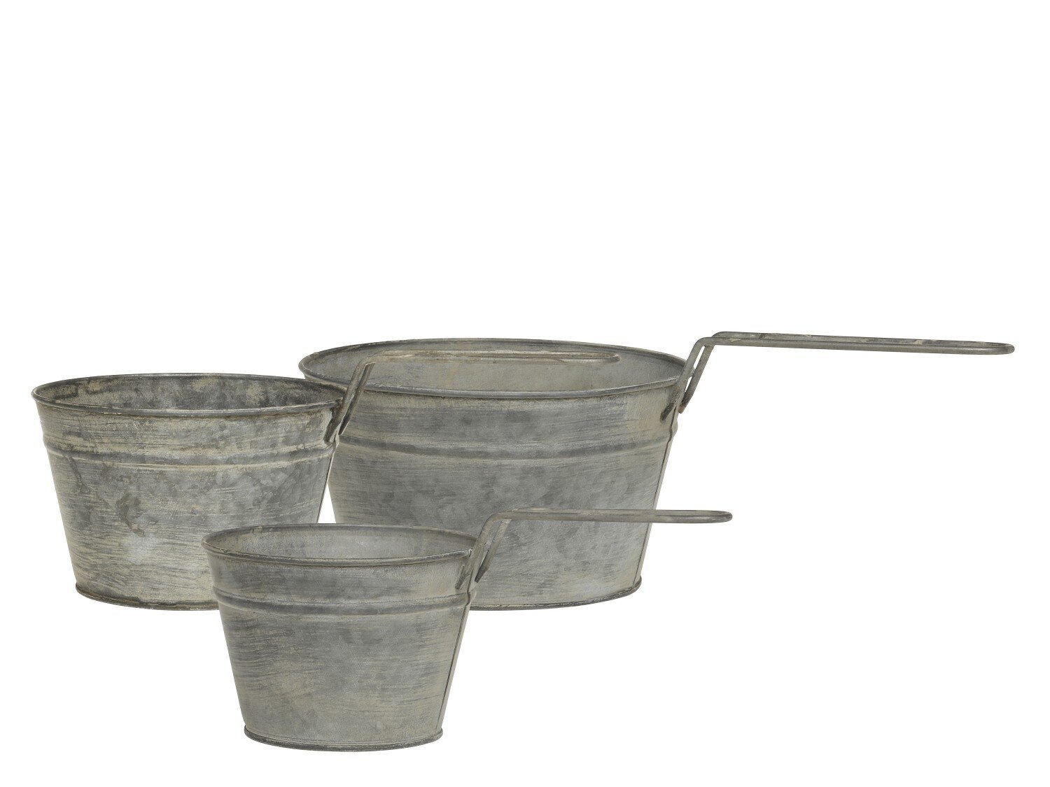 Eisen Blumentopf mit Griff im Set, antique zink 