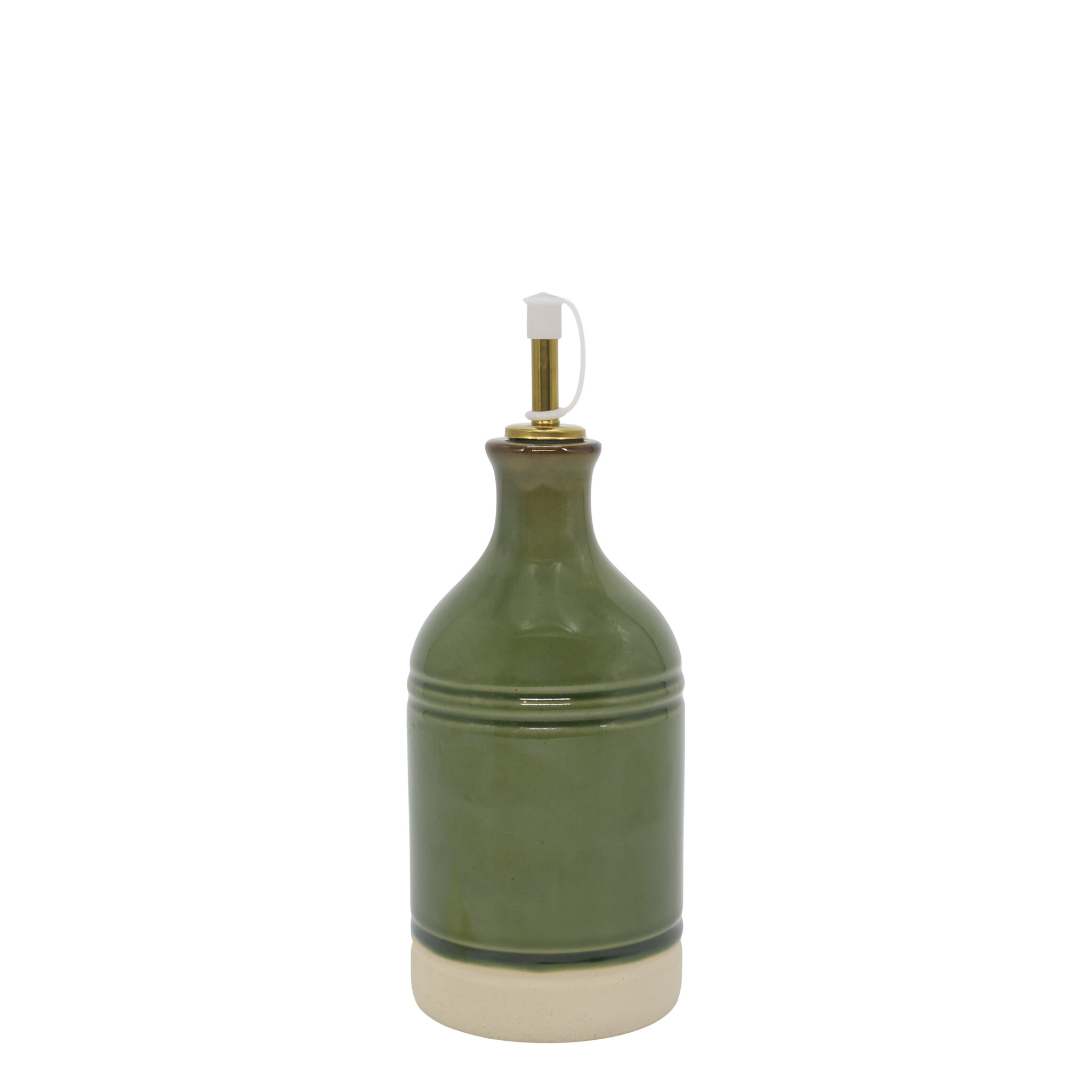 Steingut-Flasche mit Weinausgießer, olivgrün Höhe 23, Ø 8,5 cm