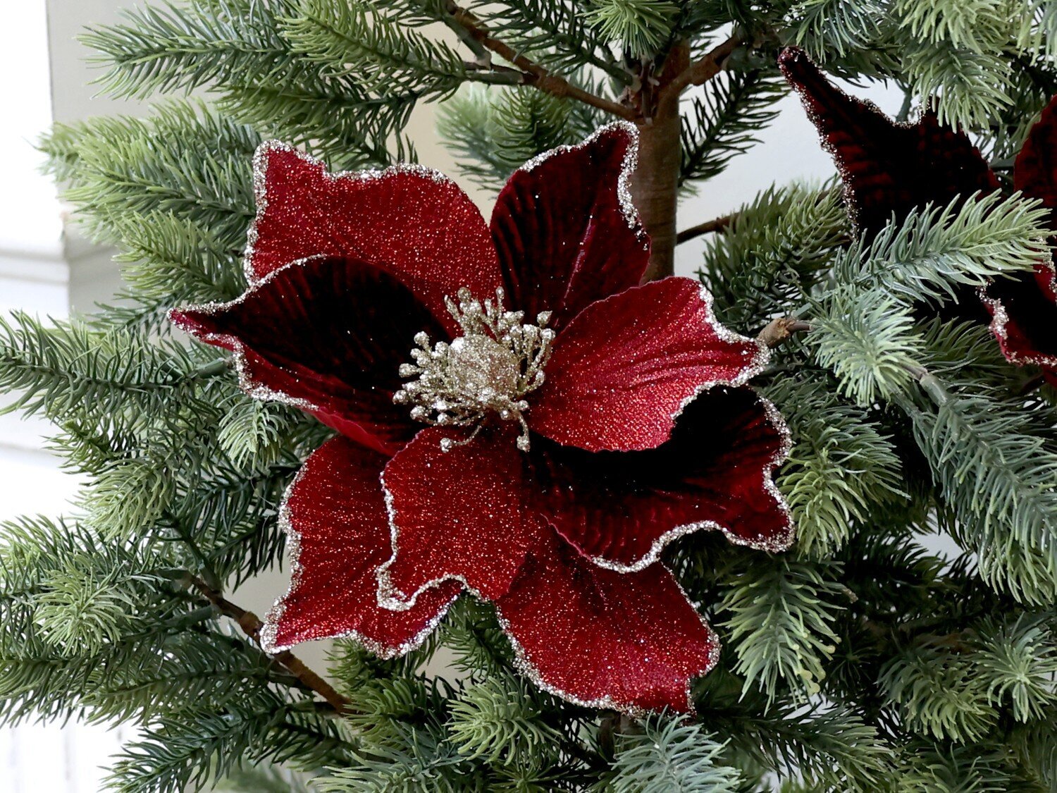 Fleur Blume mit Clips, Tannenbaumschmuck, dunkelrot Ø 20 cm