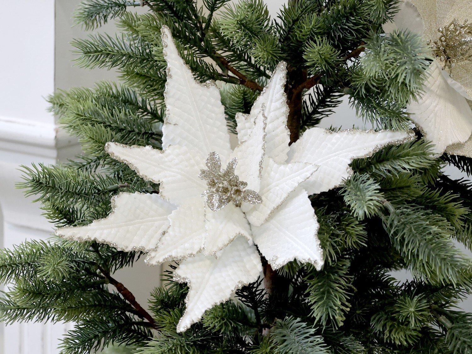 Fleur Blume mit Clips, Tannenbaumschmuck, weiss Ø 25 cm