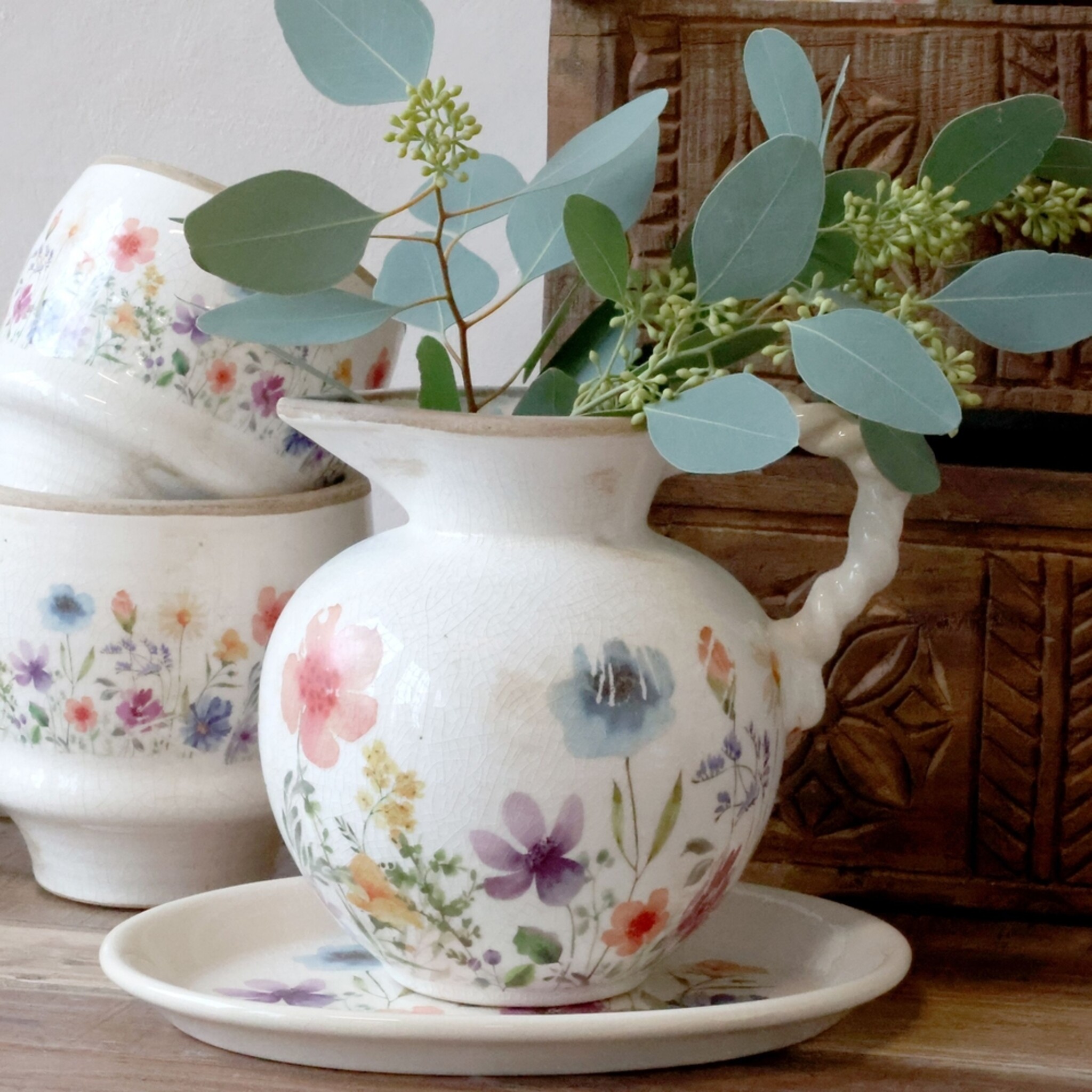 Fleurville Kanne mit gedrehtem Henkel, creme 