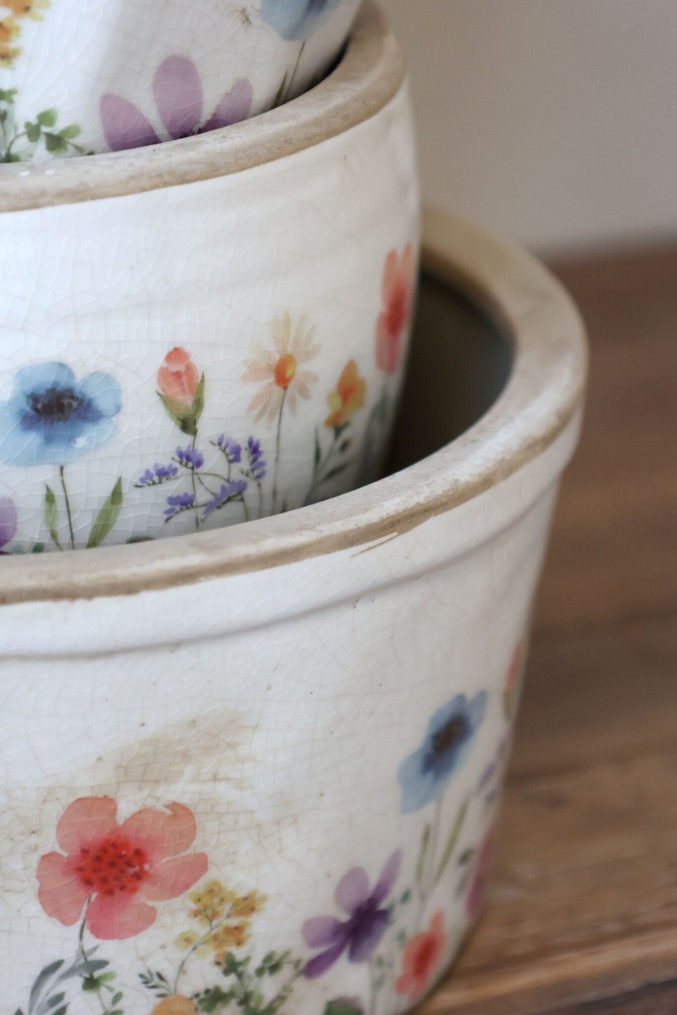 Breiter Keramik-Pflanztopf Fleurville, creme 