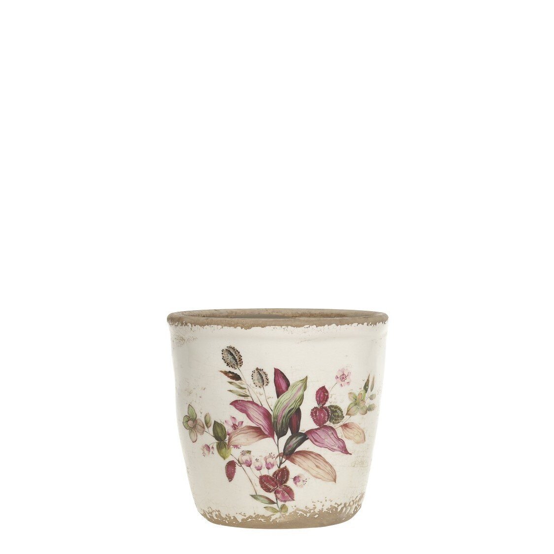 Florac Blumentopf mit pinkem Blumenmotiv, creme 12 x 12,5 cm