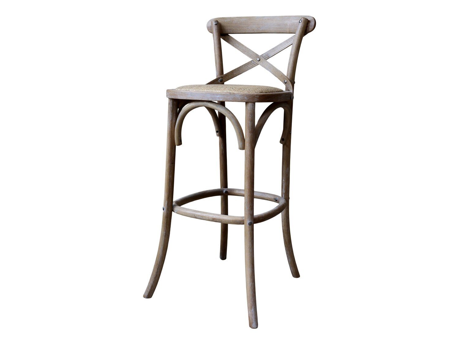 Französischer Barhocker mit Geflechtsitz, natur 