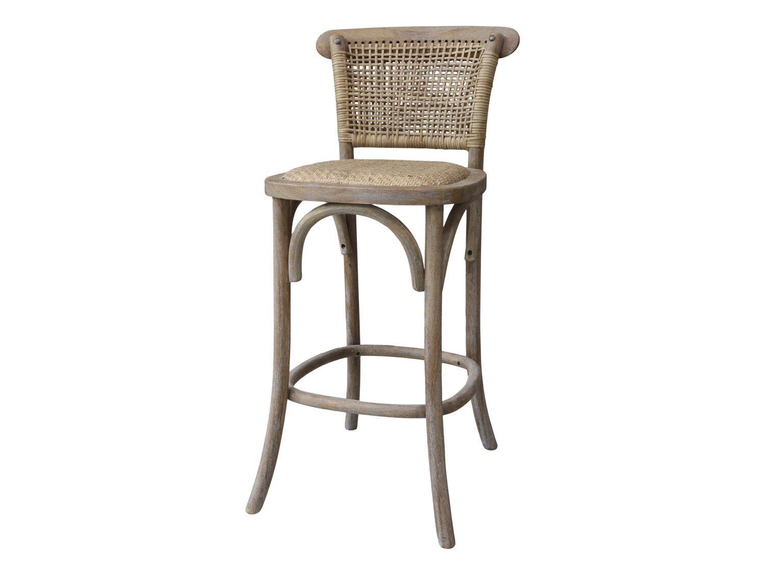 Französischer Barhocker mit Sitz und Rückenlehne, natur 
