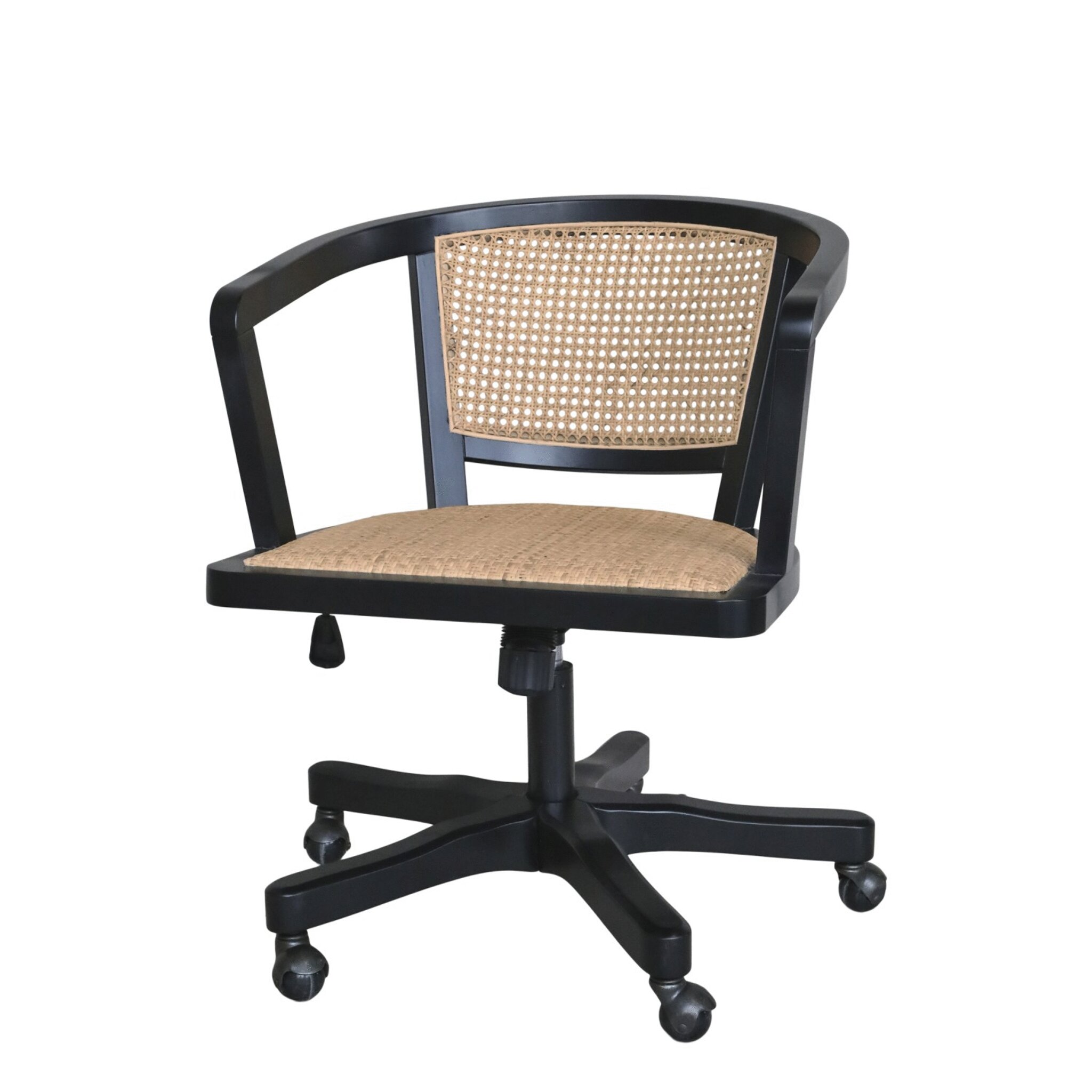 Französischer Bürostuhl mit Geflechtsitz, schwarz 