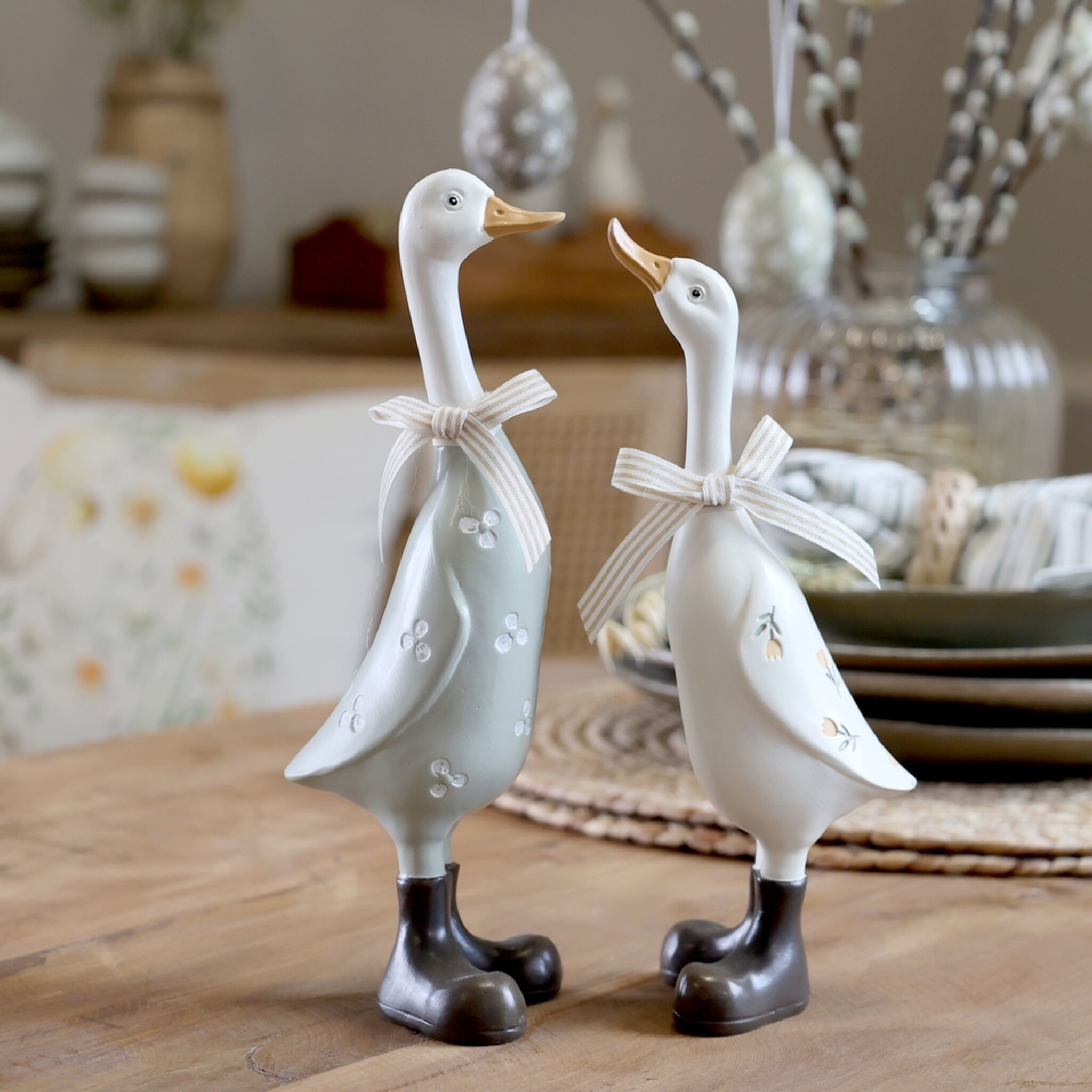 Nostalgisches Gänse Deko 2er Set, opal 