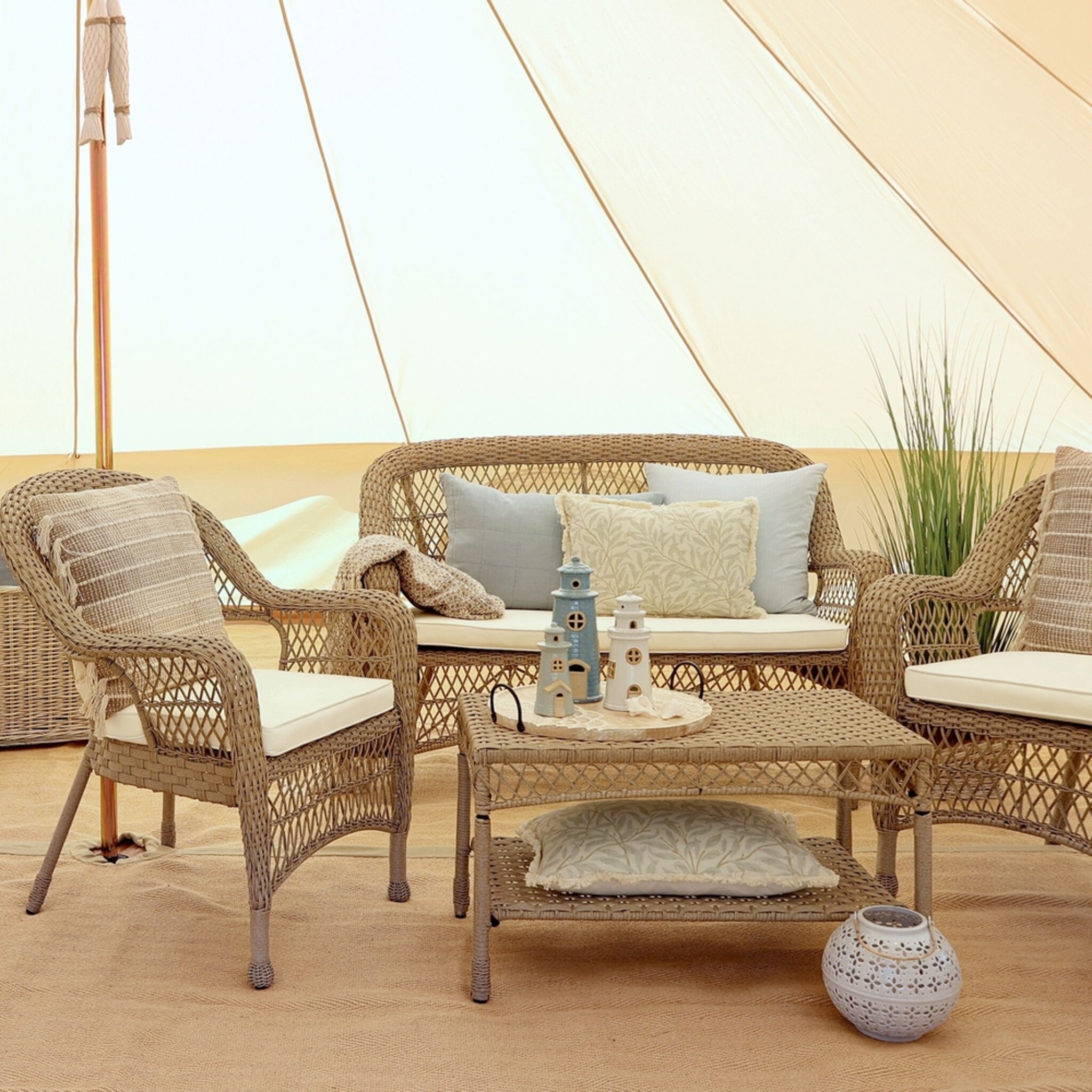 Chic Antique Garten Lounge Geflochten - Landhausstil, natur 