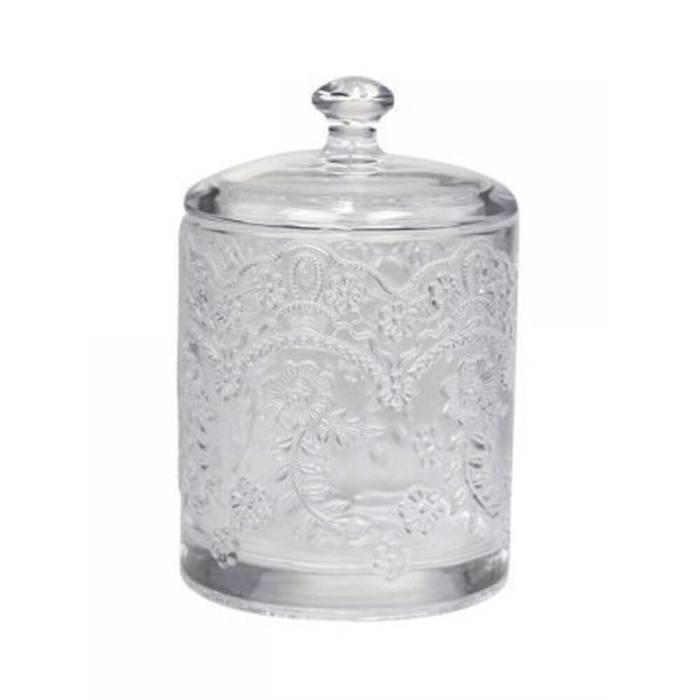 Chic Antique Glas Behälter mit Muster und Deckel, farblos H14/D9 cm