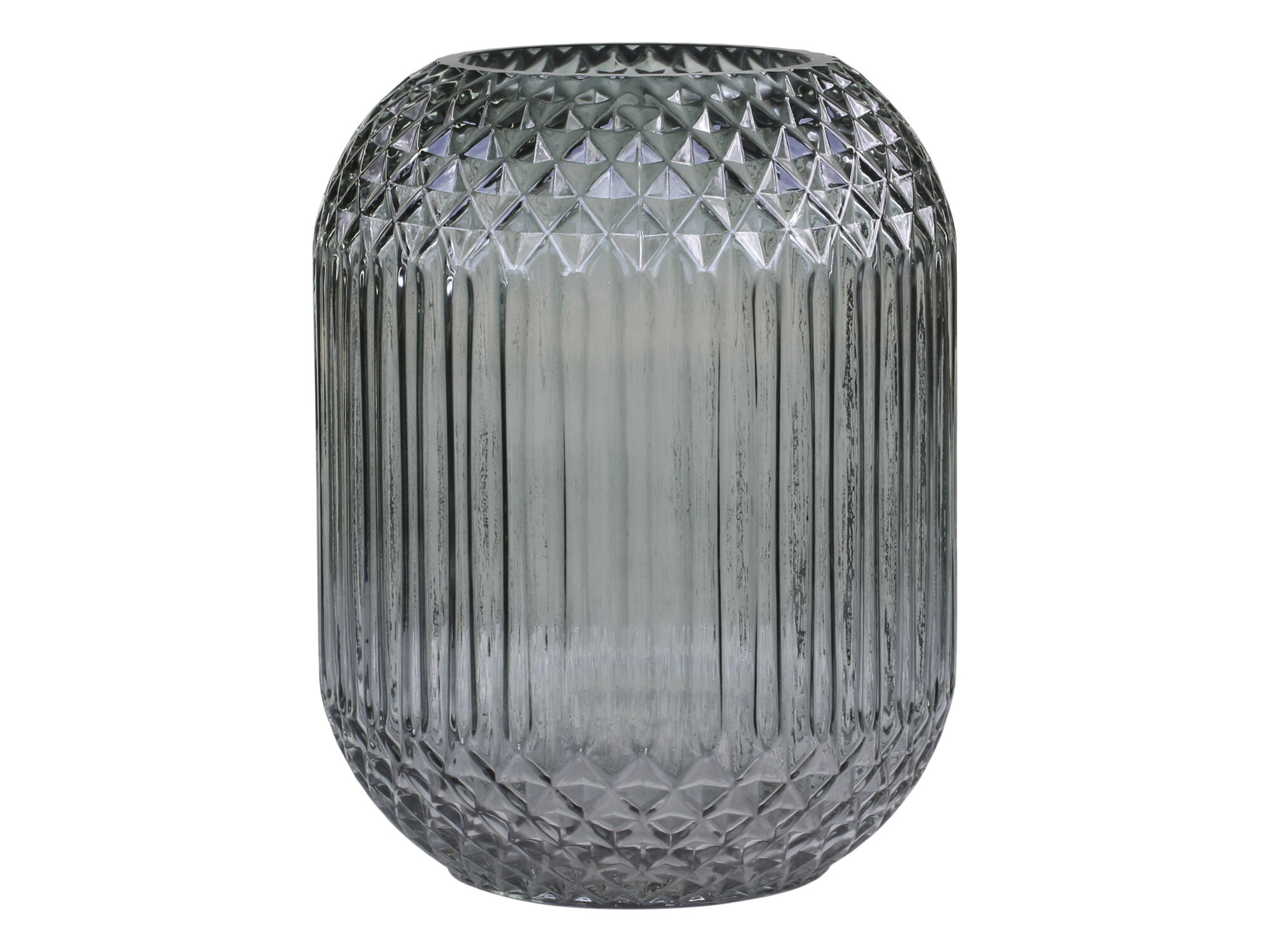 Glasvase kariert mit Rillen, kohle Ø18 x H25 cm