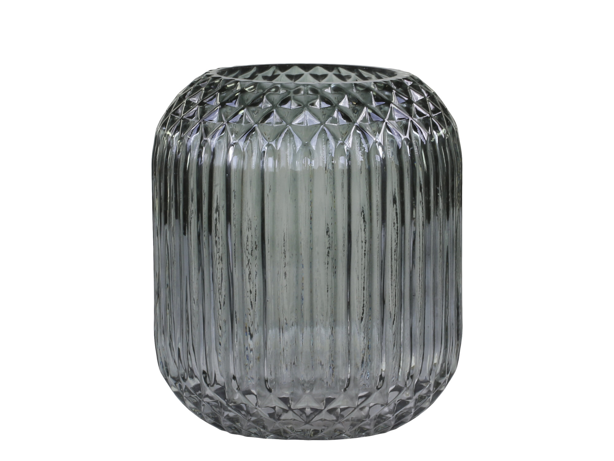 Glasvase kariert mit Rillen, kohle Ø14 x H17 cm