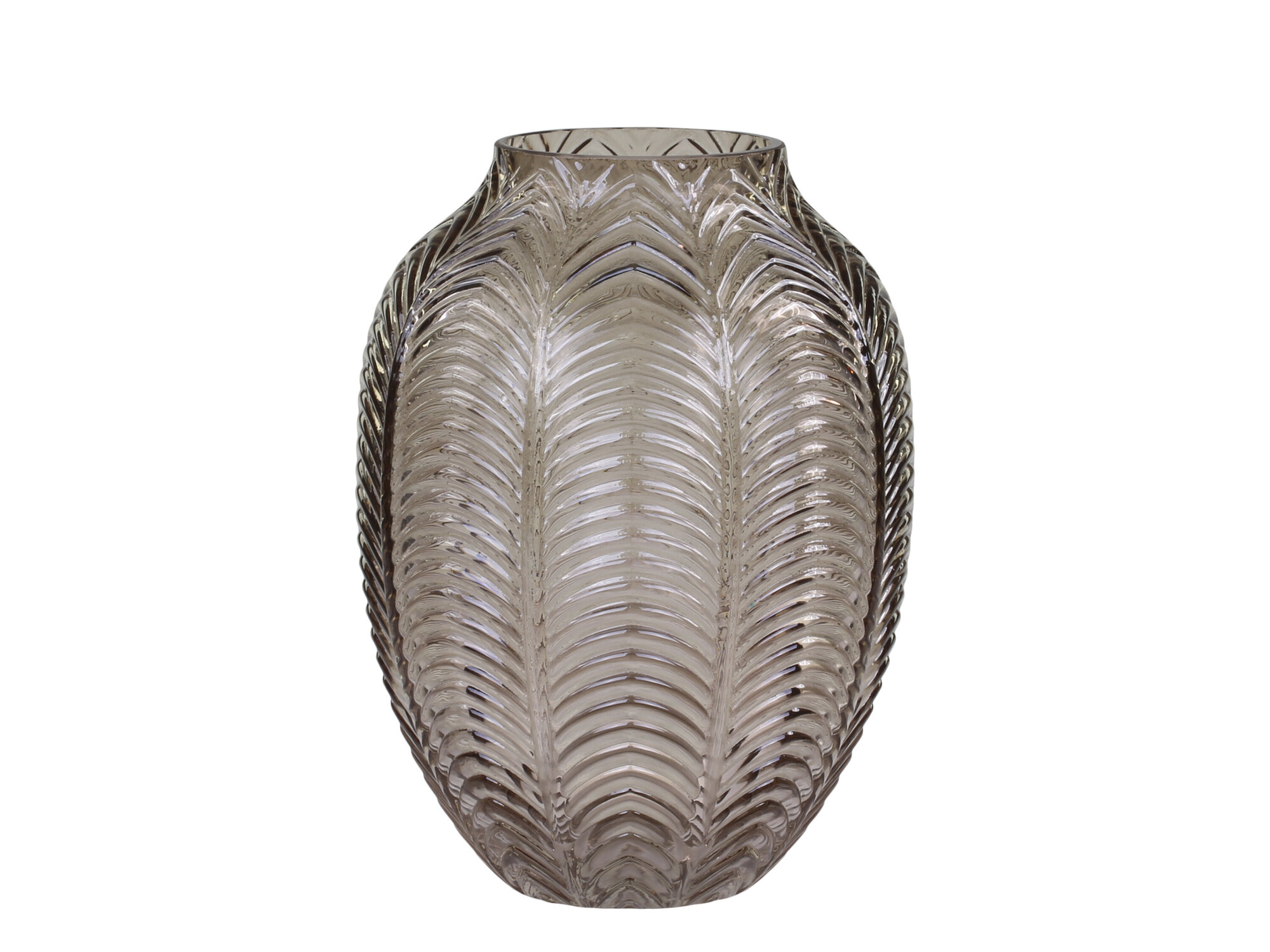 Glasvase mit Blattmuster, latte Ø15 x H21 cm
