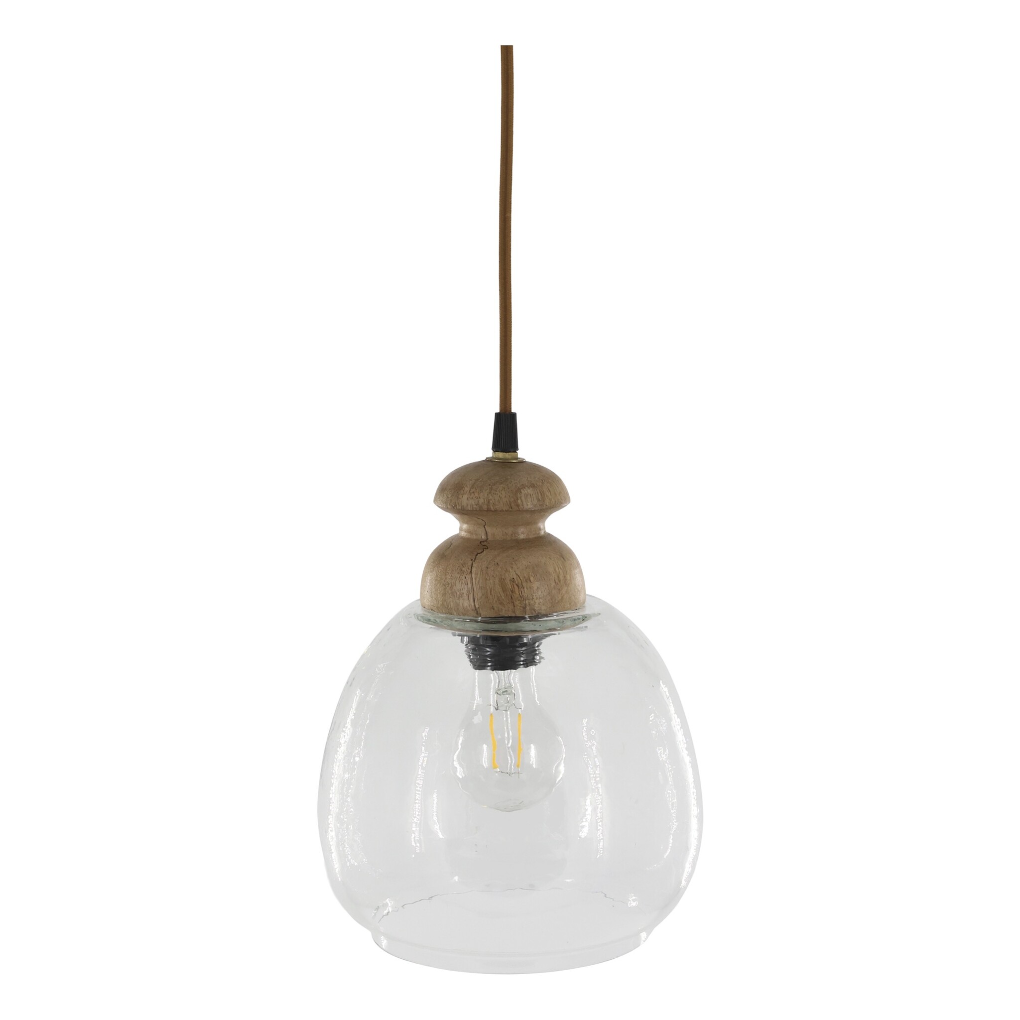 Hängelampe, Lampe mit Holzzierhülse, klar 