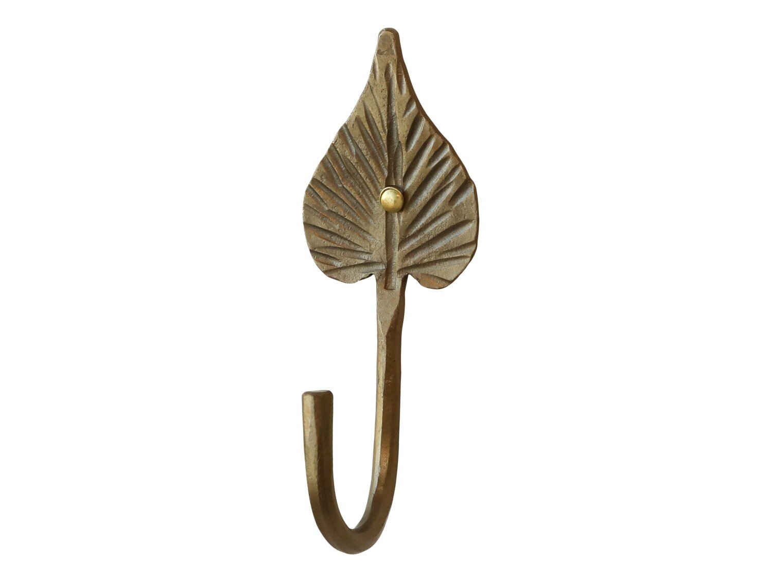 Haken mit Blatt, antique messing 