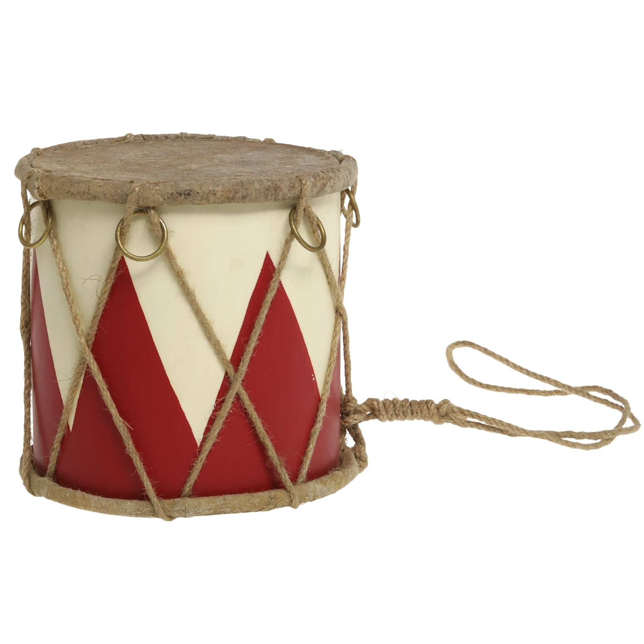 Handgemachte Vintage Trommel mit Leder, rot Höhe 12, Ø 15 cm
