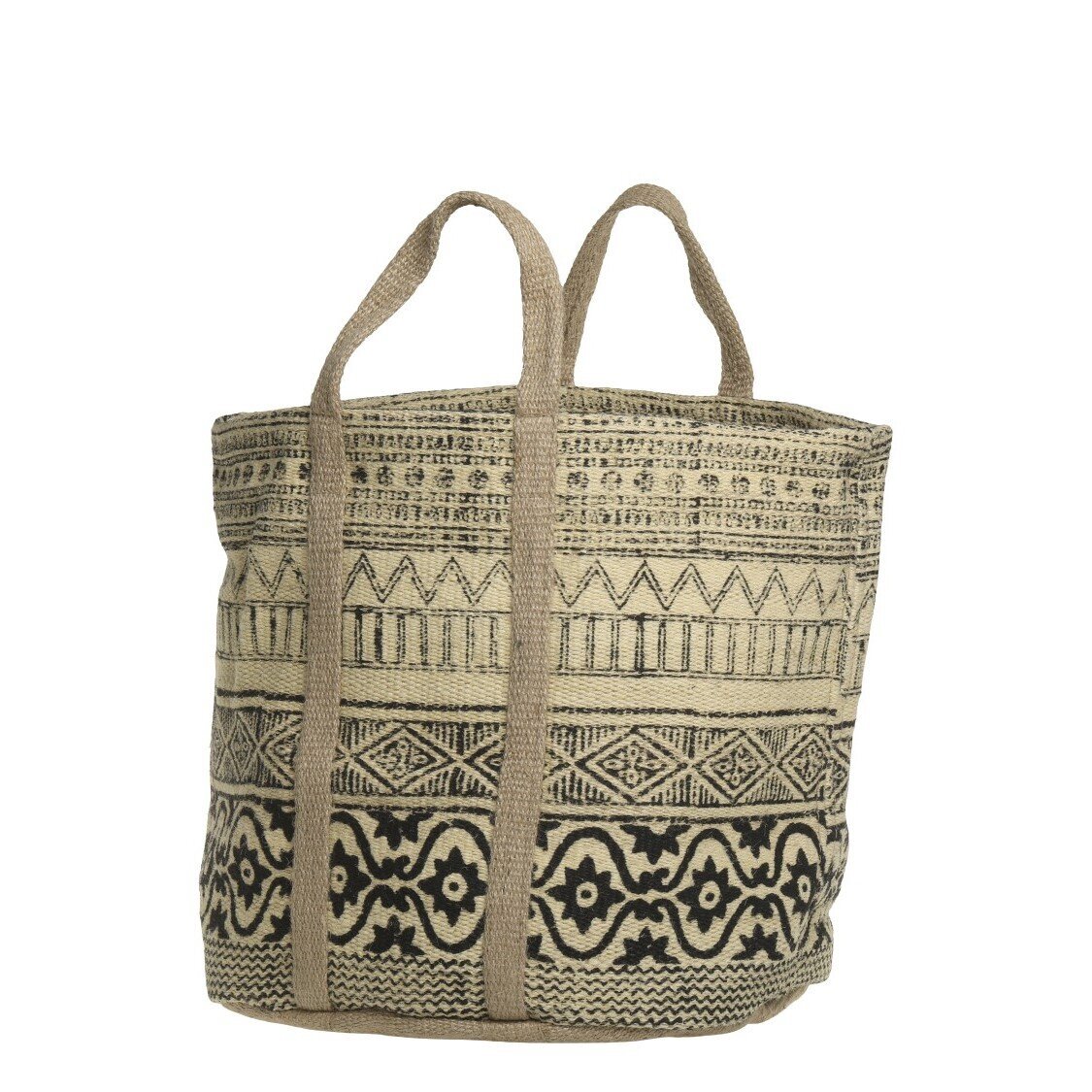 Jute Korbtasche mit Henkel, schwarz 