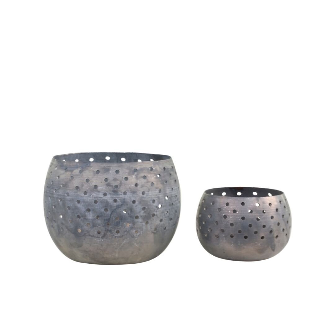 Kerzenhalter mit Lochmuster 2er-Set, antik zink 