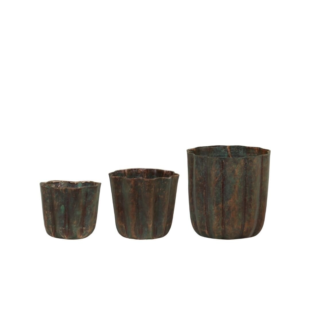 Kerzenhalter mit Rillen 3er-Set aus Eisen, antik messing 