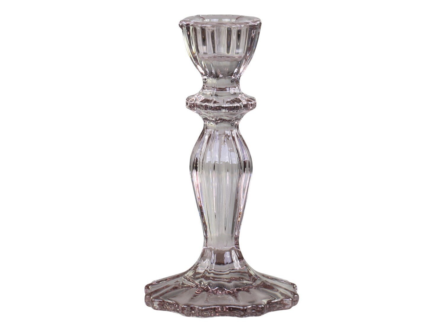 Chic Antique Kerzenständer aus Glas mit Spitzenkante, taupe H15,5/Ø8 cm
