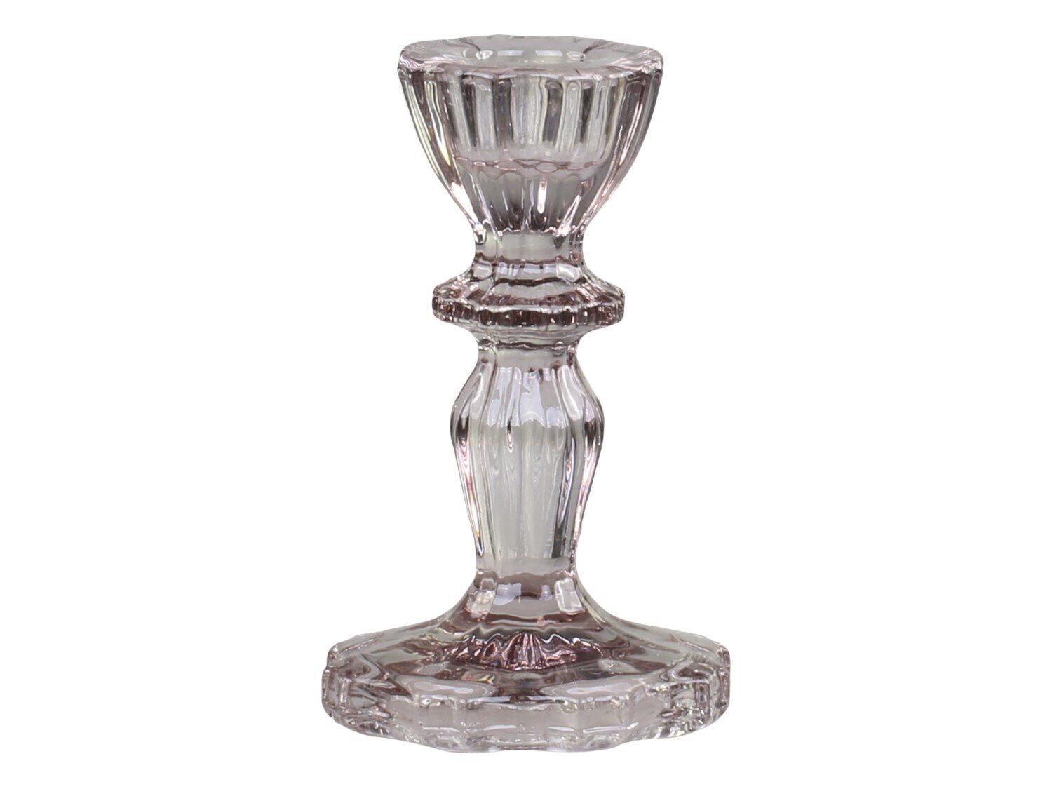 Chic Antique Kerzenständer aus Glas mit Spitzenkante, taupe H10/Ø7 cm