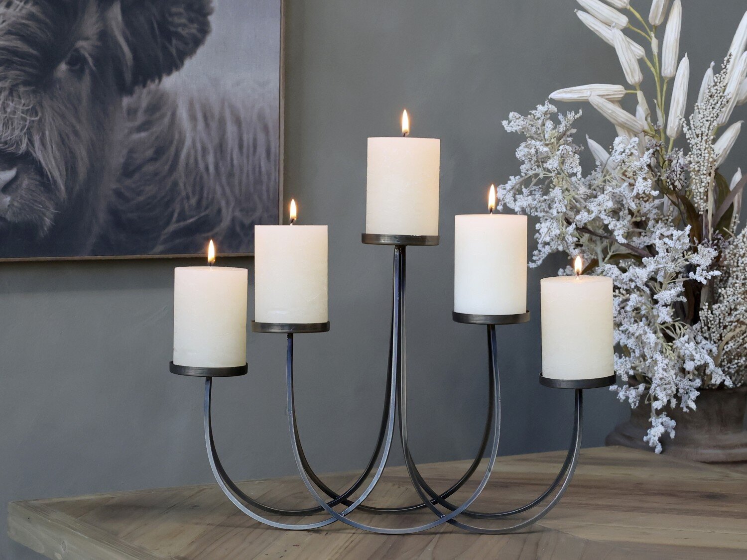 Kerzenständer für 5 Stumpenkerzen, messing 