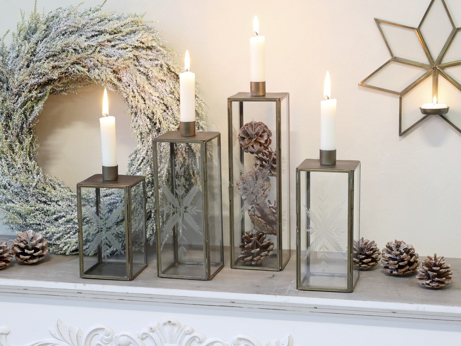 Kerzenständer Glas und Metall mit Schliff, messing 