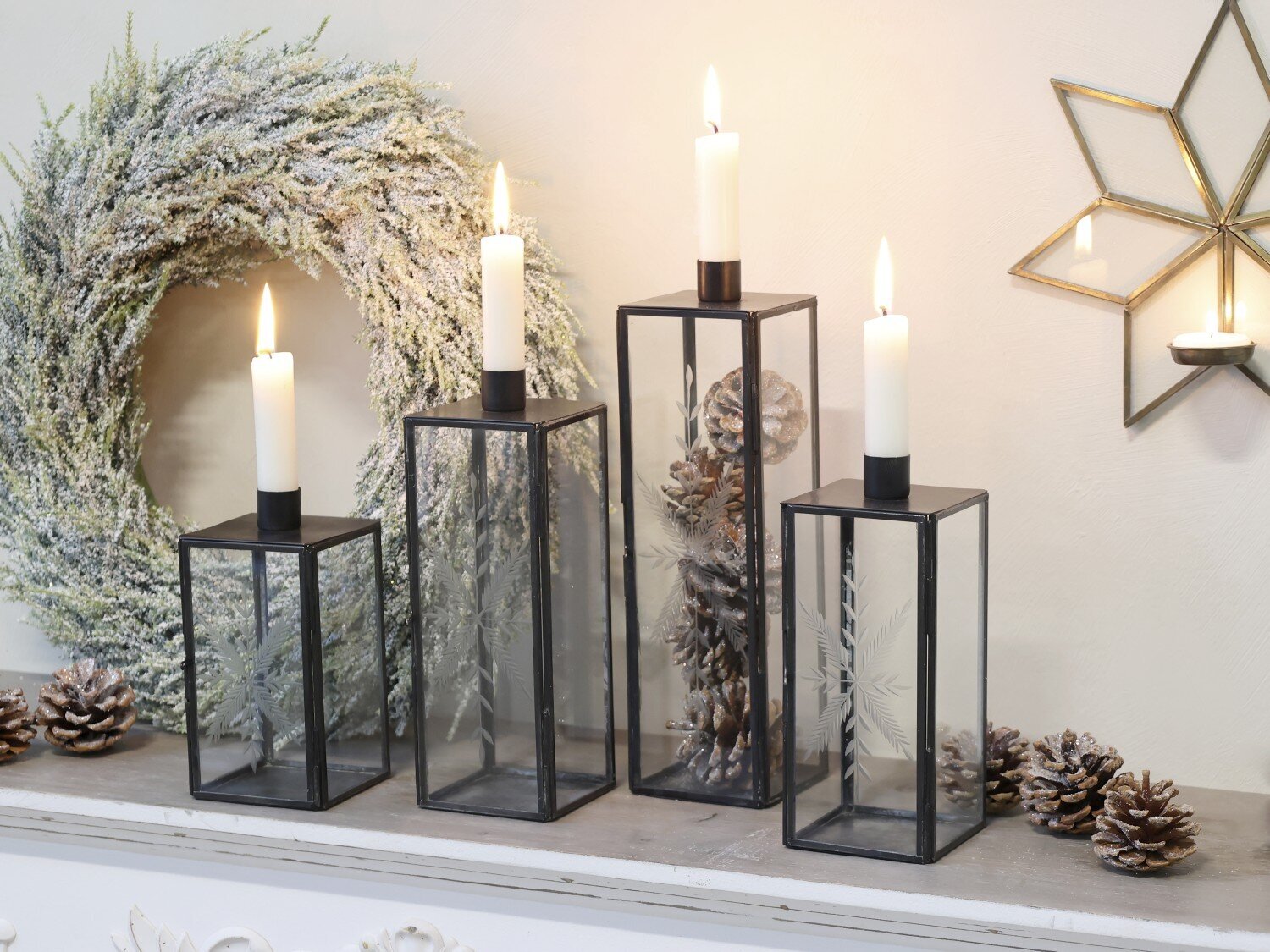 Kerzenständer Glas und Metall mit Schliff, schwarz 