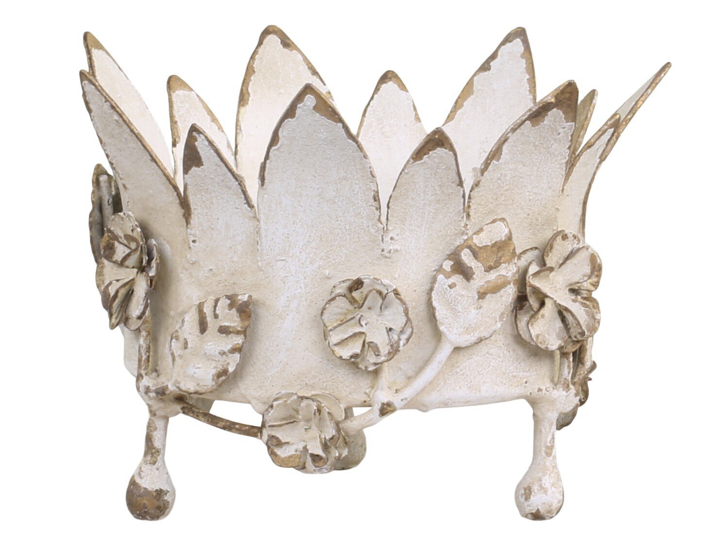 Kerzenständer Krone mit Blumen, antik creme H11/Ø14,5 cm