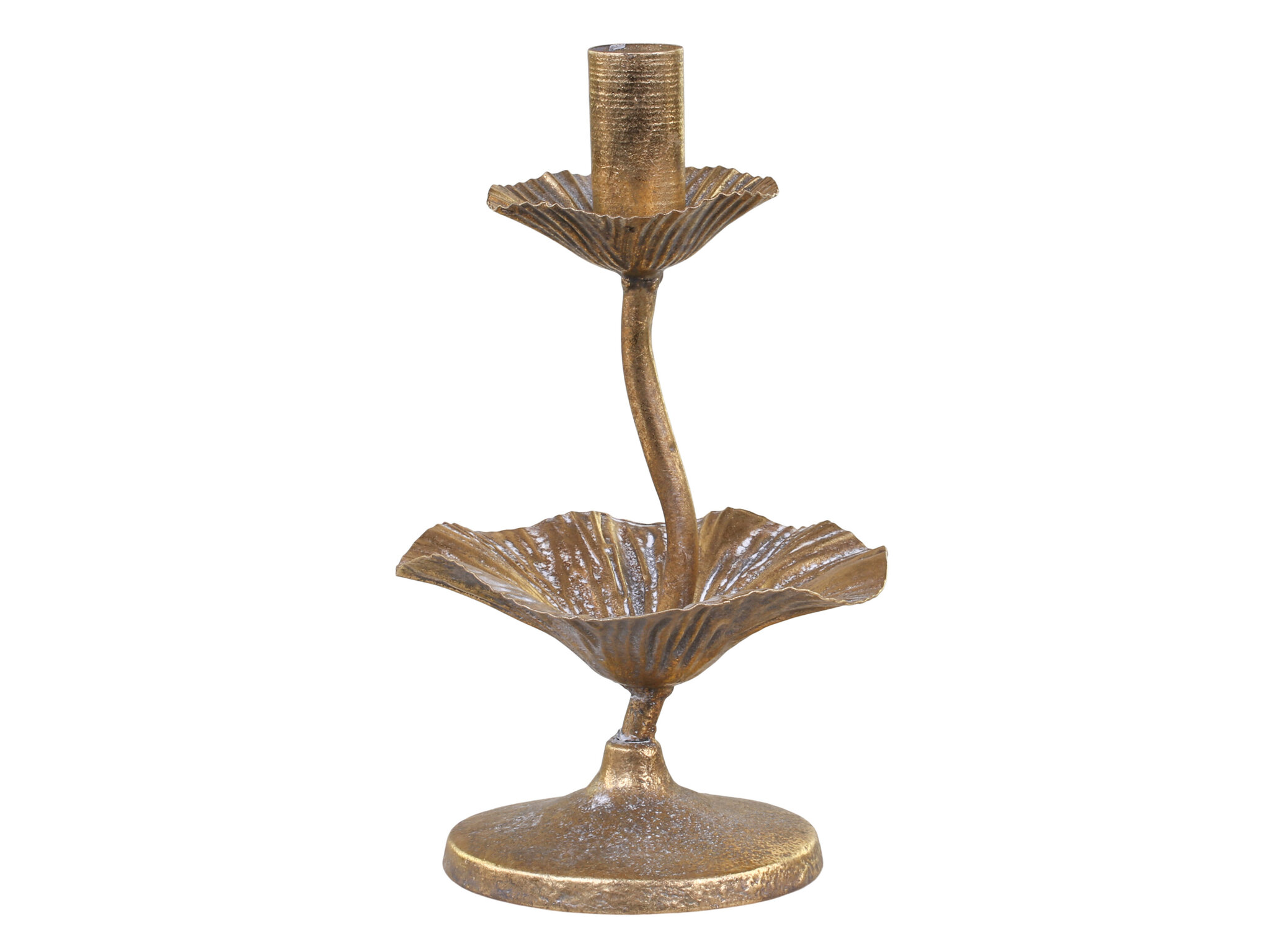 Kerzenständer mit Blattdekoration, antik messing Ø12,5 x H20 cm