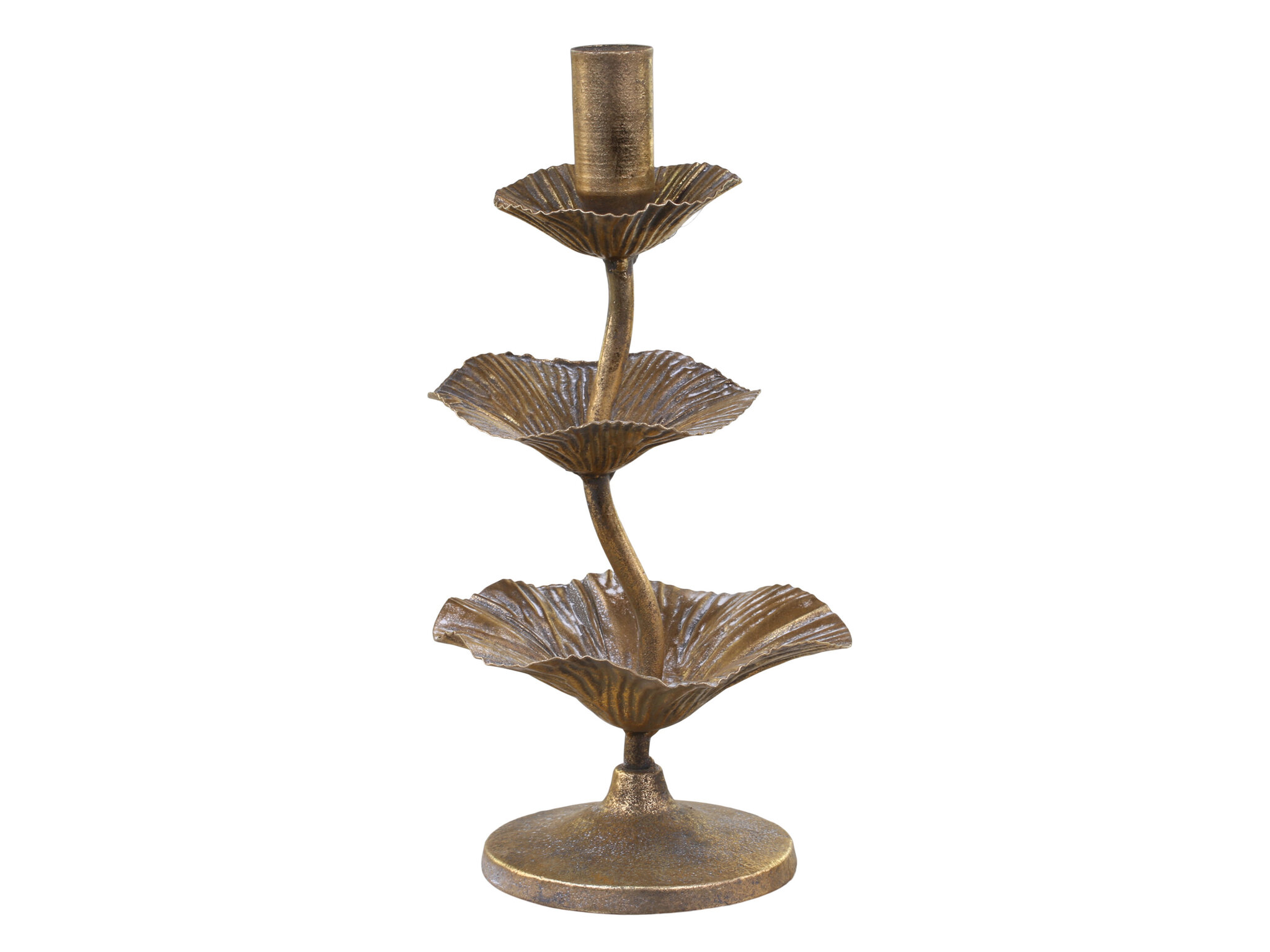 Kerzenständer mit Blattdekoration, antik messing Ø12,5 x H24 cm