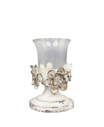Chic Antique Kerzenständer mit Blumendekor, antik creme H18/D12 cm
