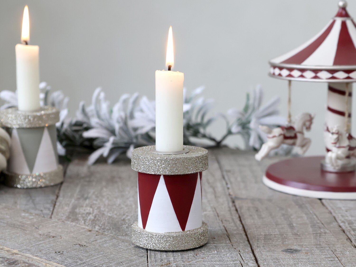 Kerzenständer Trommel mit Glitzer, rot 