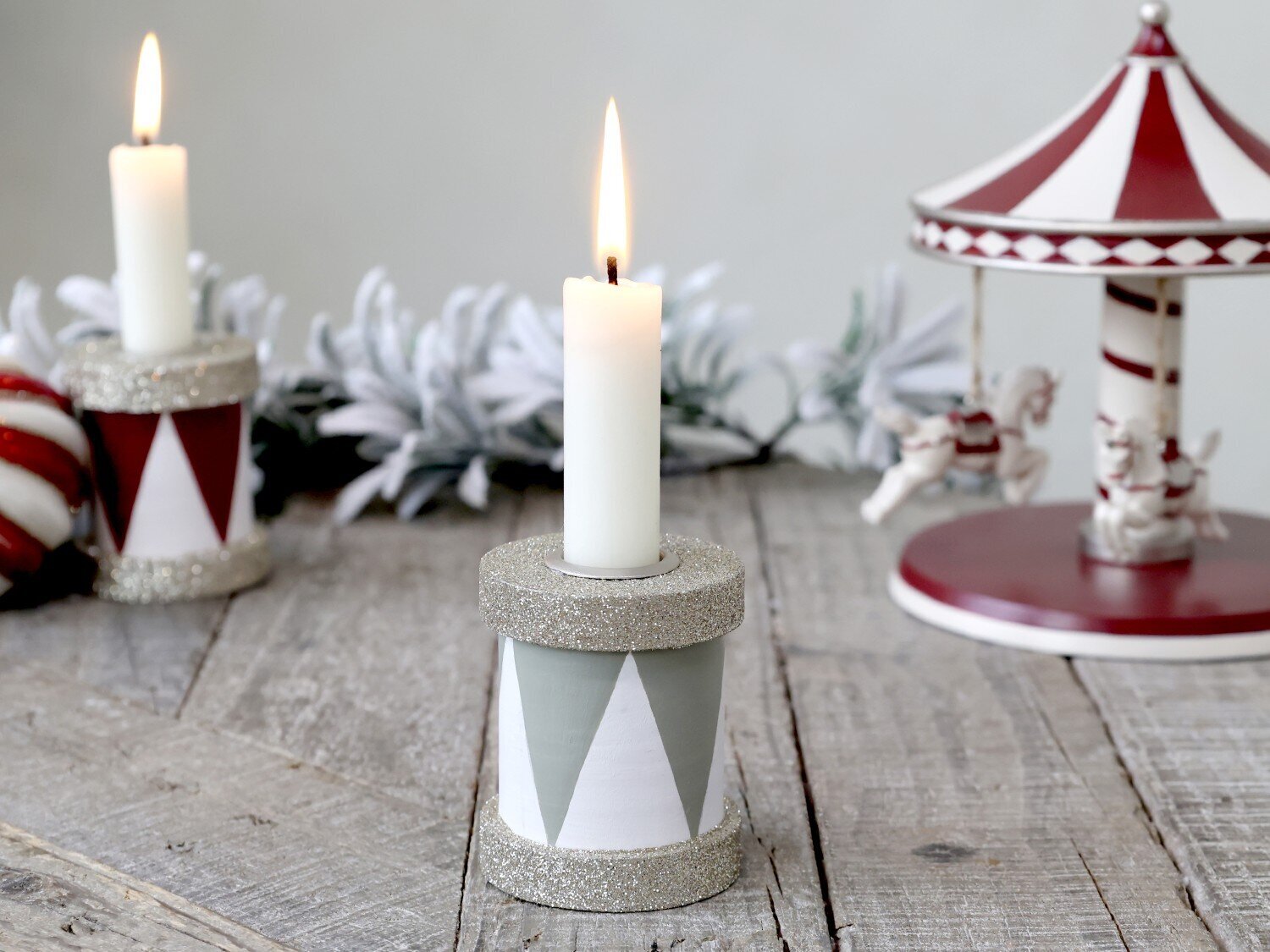 Kerzenständer Trommel mit Glitzer, verte 