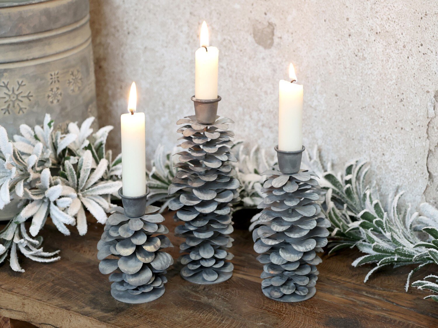 Kerzenständer Zapfen, antique zink 