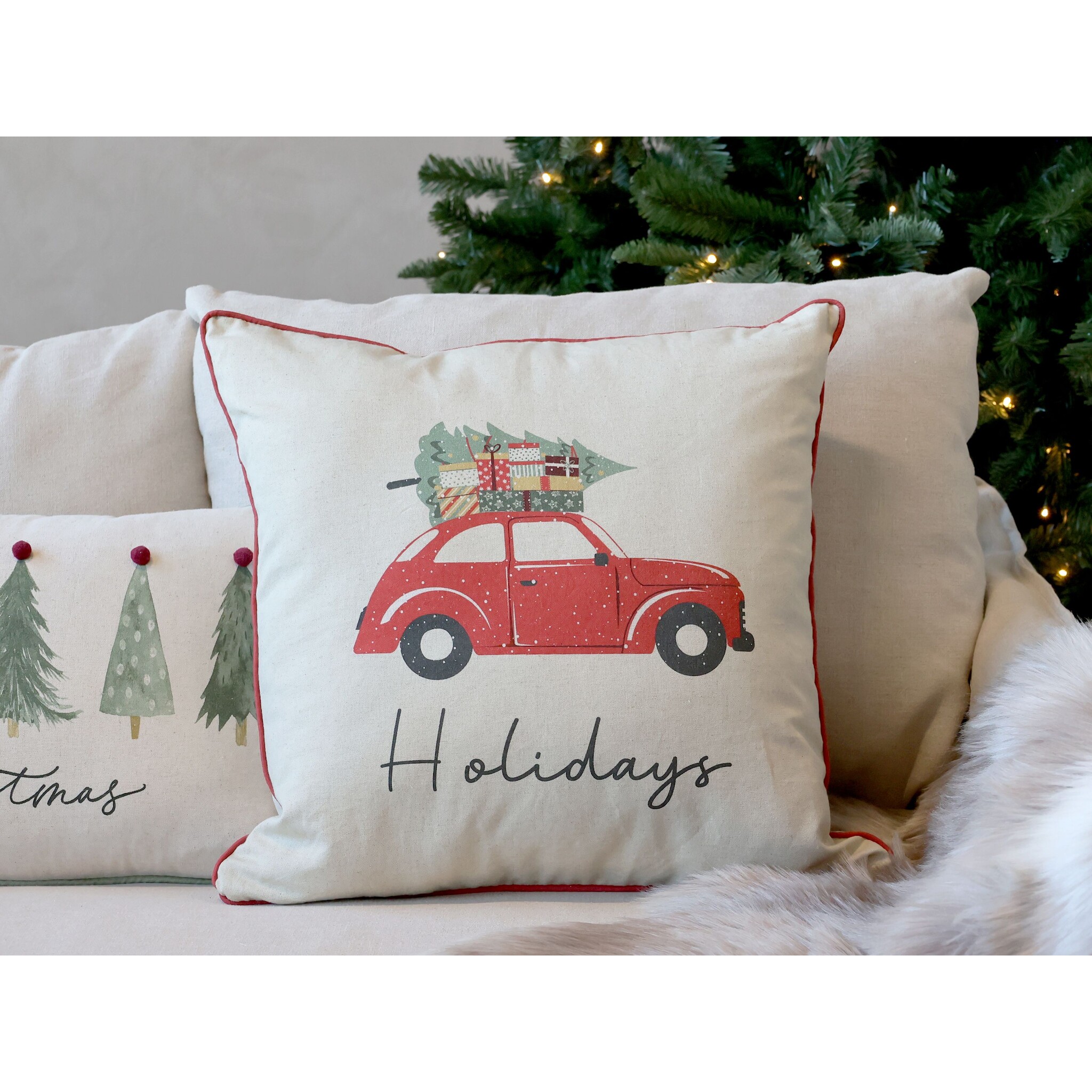 Kissenbezug Holidays mit Auto, weiss 