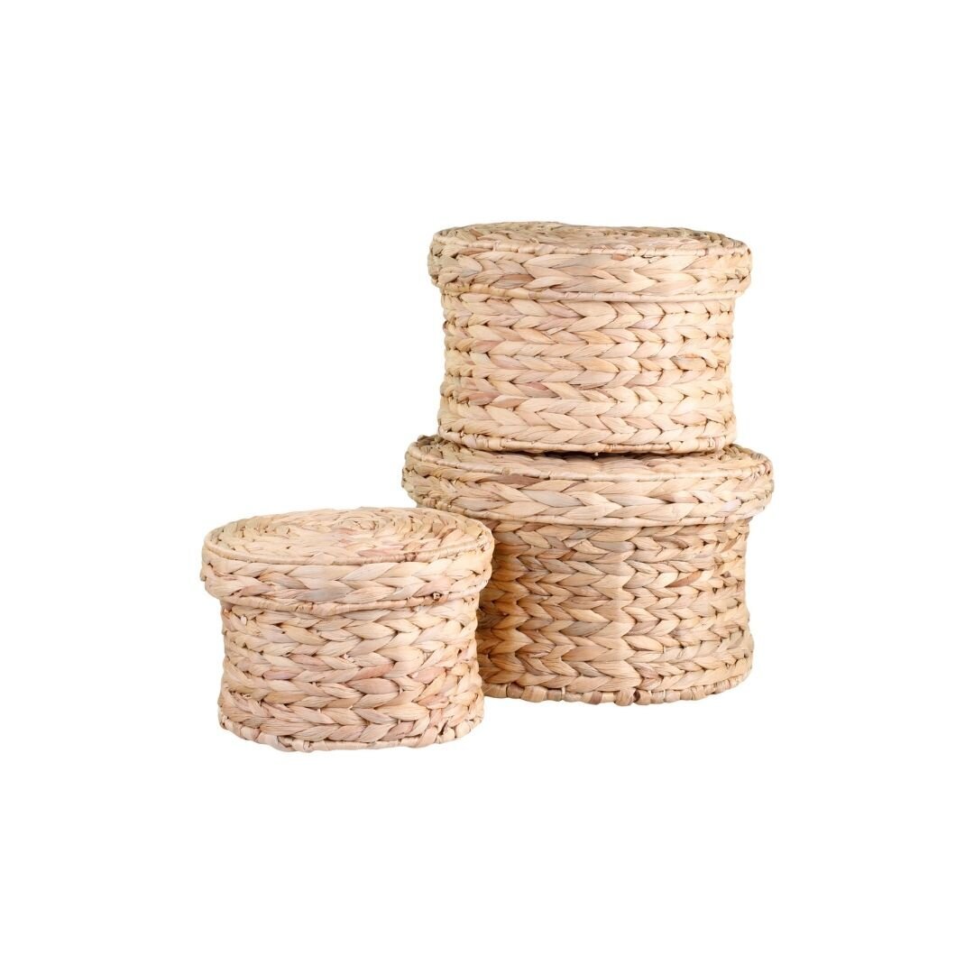 Korb mit Deckel 3er-Set, natur 