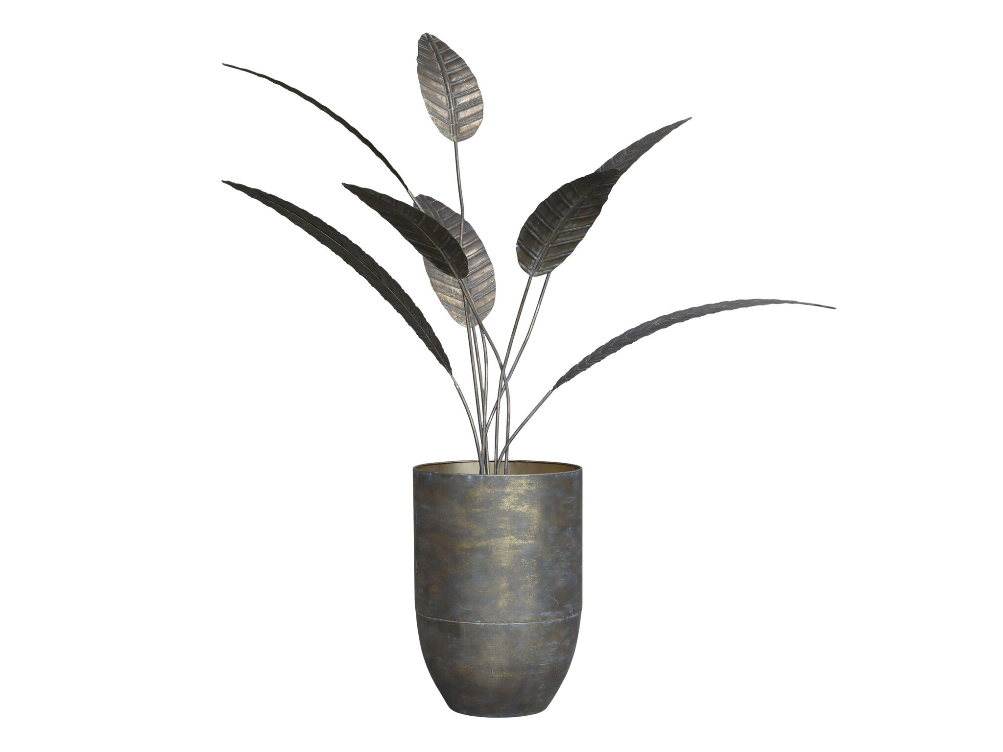 Kunstpflanze Strelitzia  im Krug aus Messing, messing 