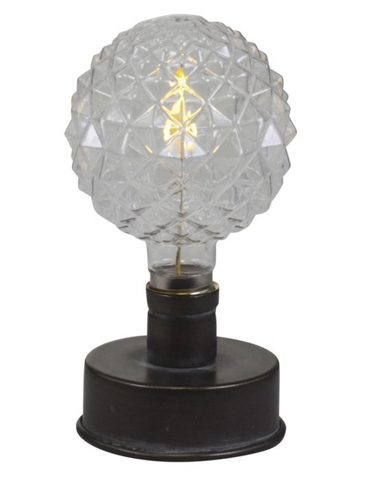 Chic Antique Lampe mit gemusterter Glühbirne, antik grau H17/D8 cm
