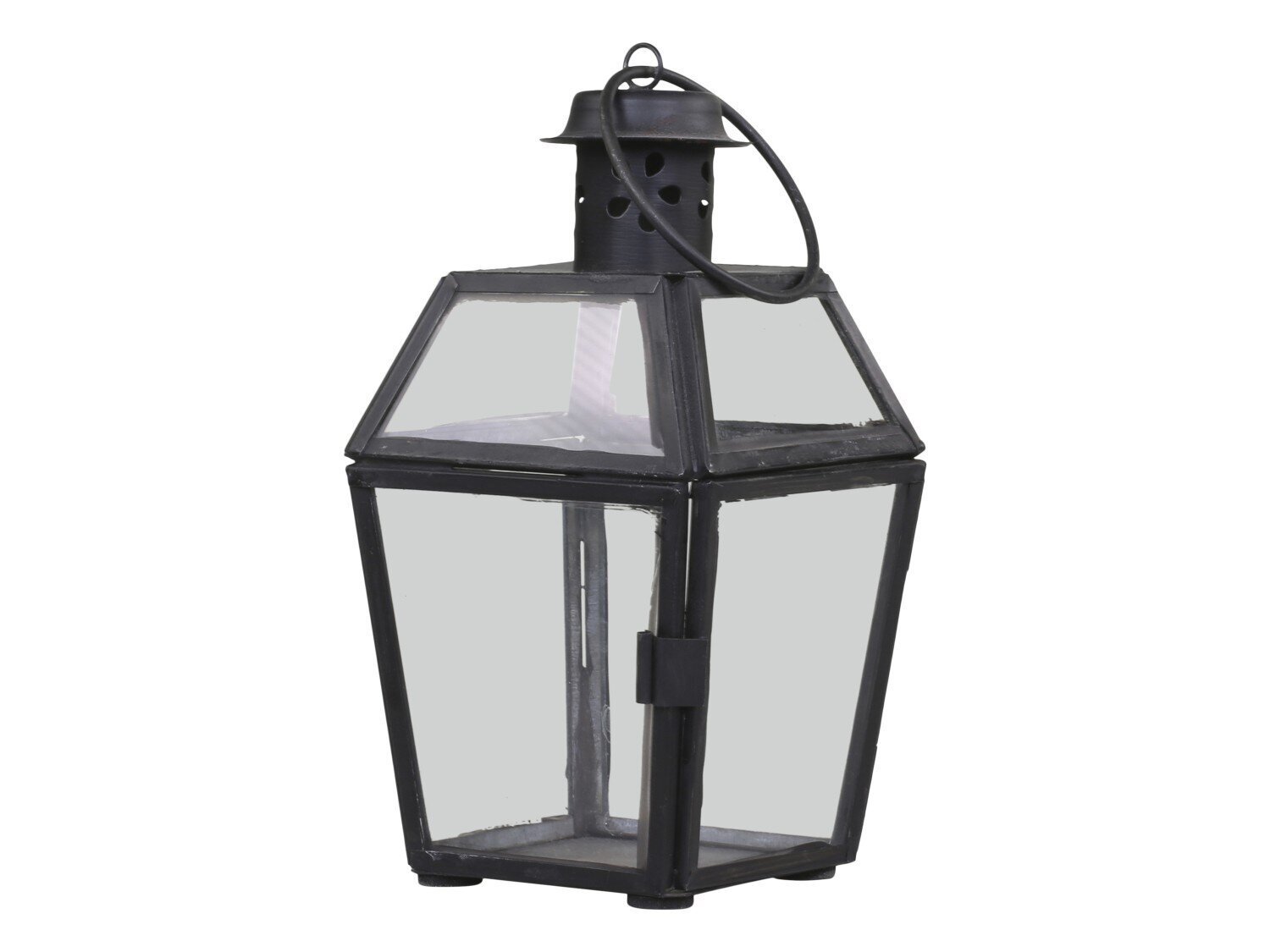 Laterne aus Eisen und Glas, antik schwarz 