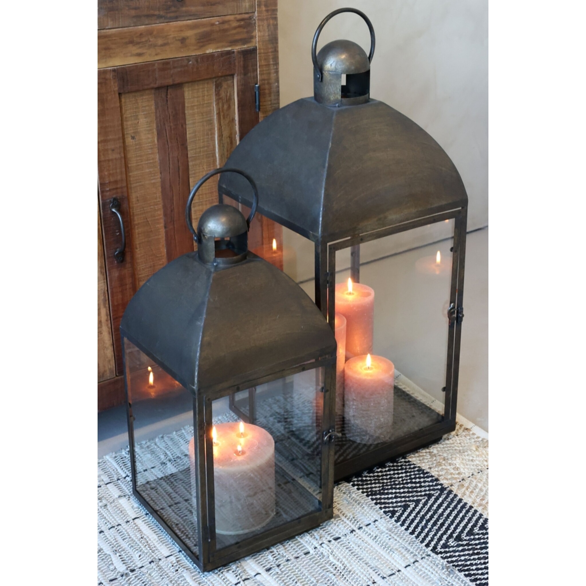 Chic Antique Laterne mit geschwungenem Dach Antik Messing,  