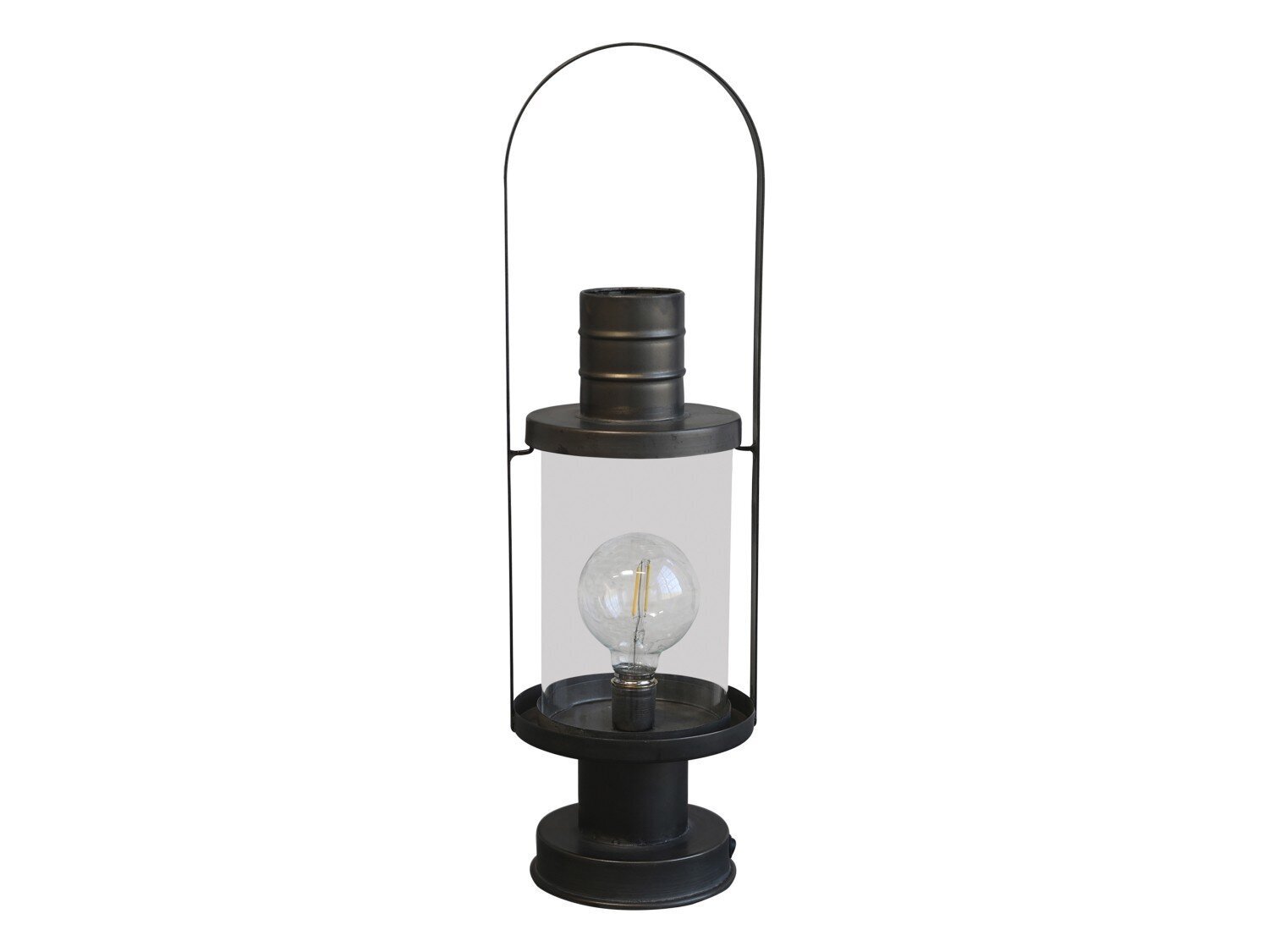Laterne mit Glühbirne & Timer, antik kohle H53/Ø16 cm