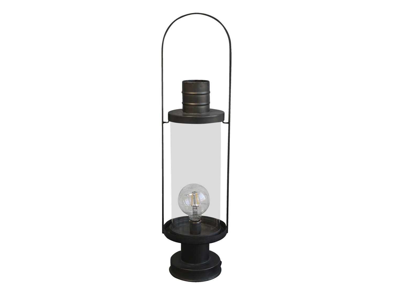 Laterne mit Glühbirne & Timer, antik kohle H63/Ø16 cm