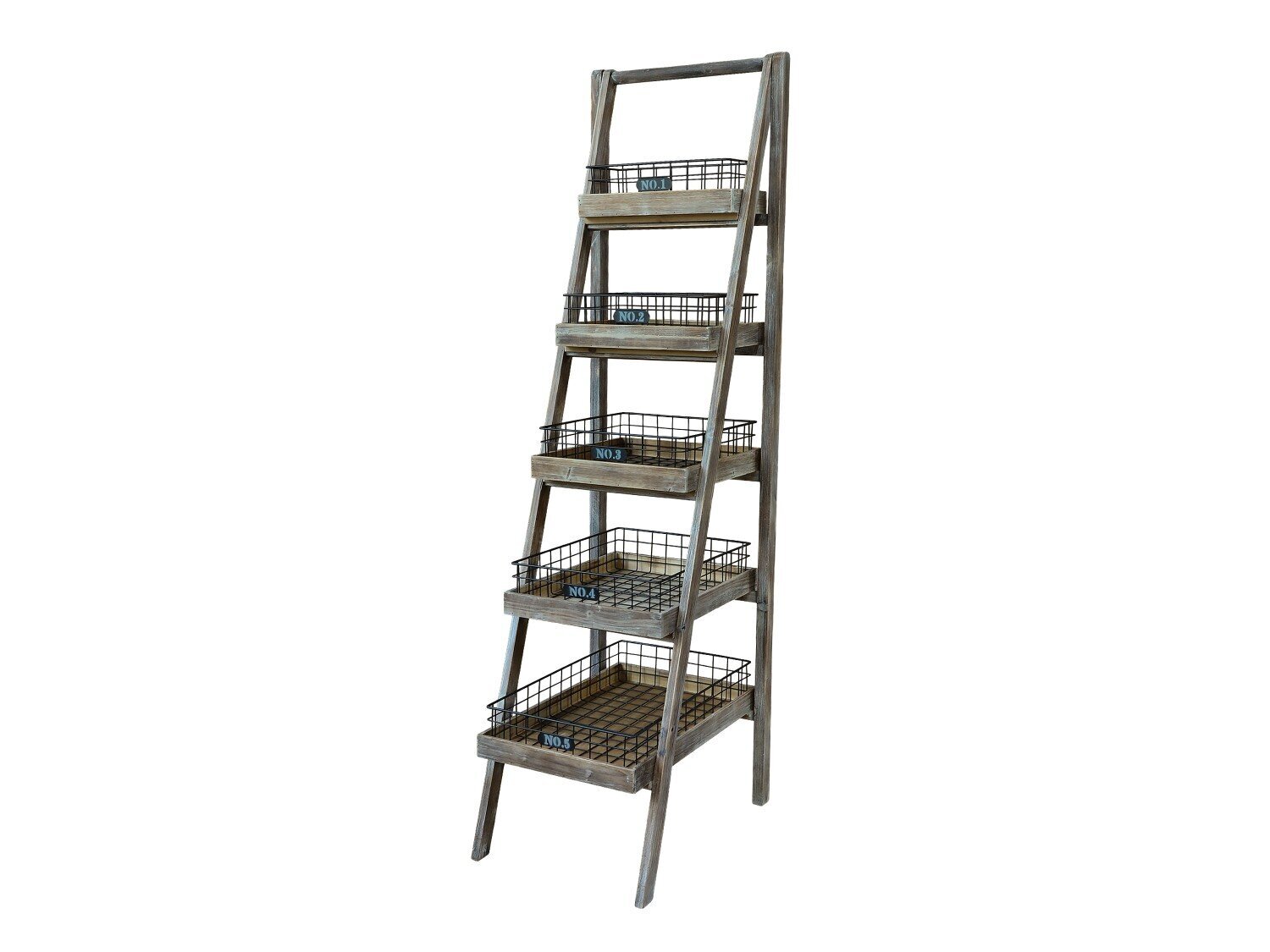 Leiterregal mit 5 Korb-Ablagen | Chic Antique