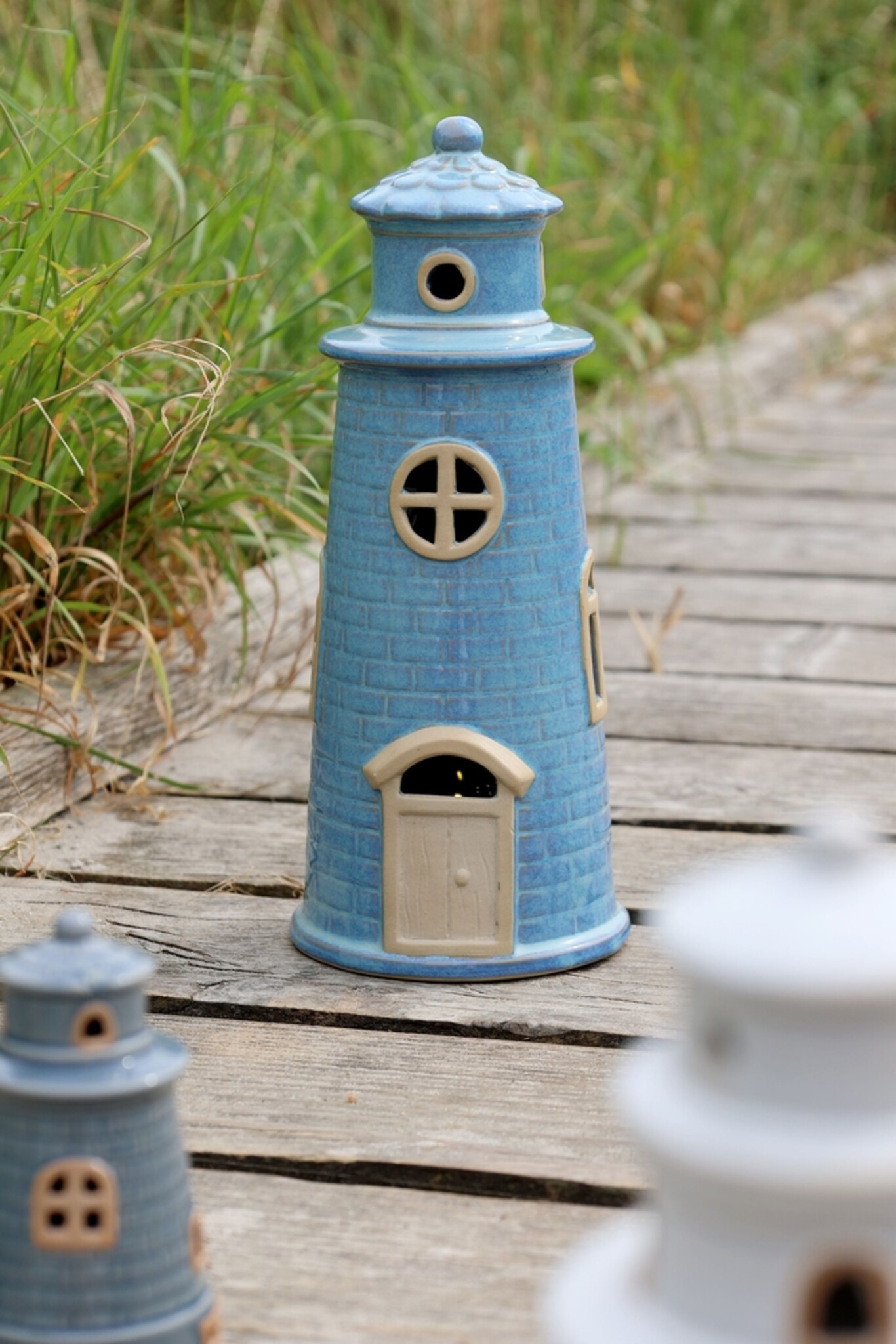 Chic Antique Leuchtturm mit LED, blau 27 cm, Ø 11,5 cm