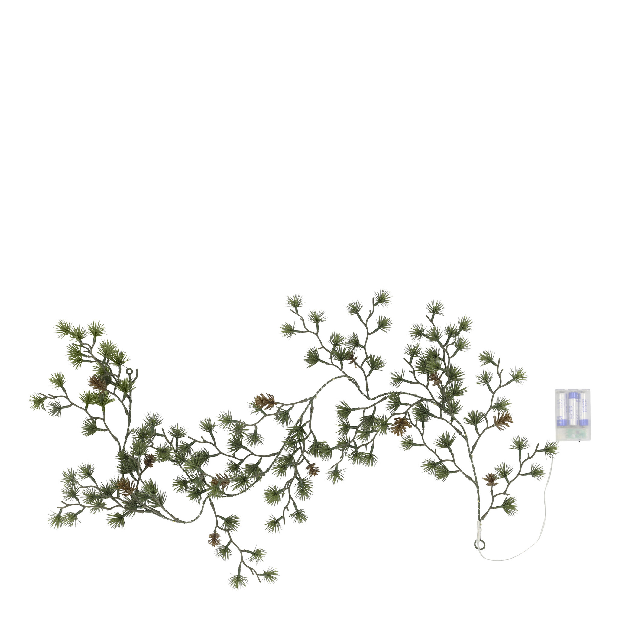 Lichterkette mit künstlicher Tanne und Zapfen, dunkelgrün 