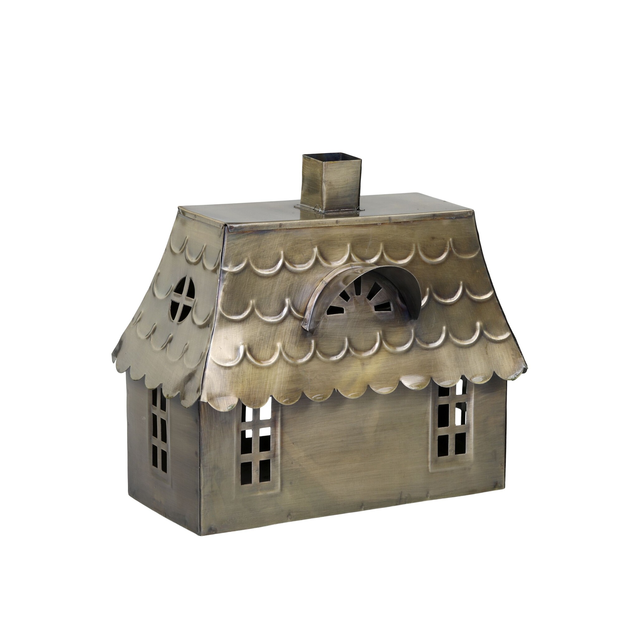 Lichthaus Doppelhaus aus Metall, antique messing 