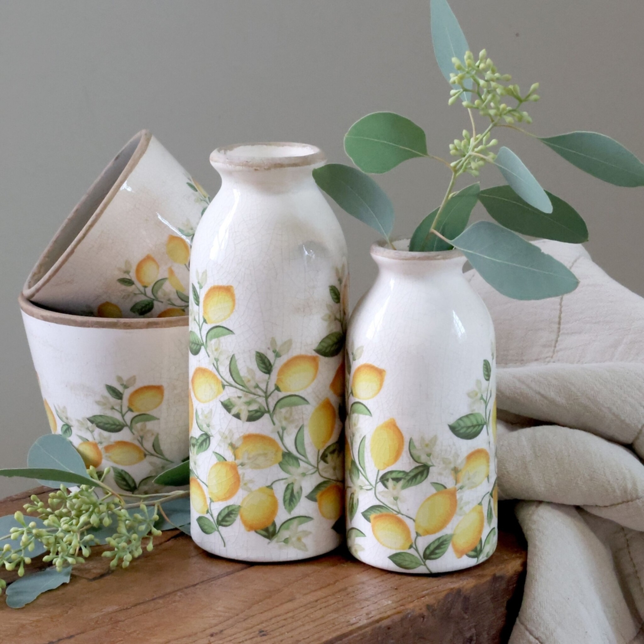 Chic Antique Keramikflasche Limone Blossom, creme 20 cm, Ø 8 cm