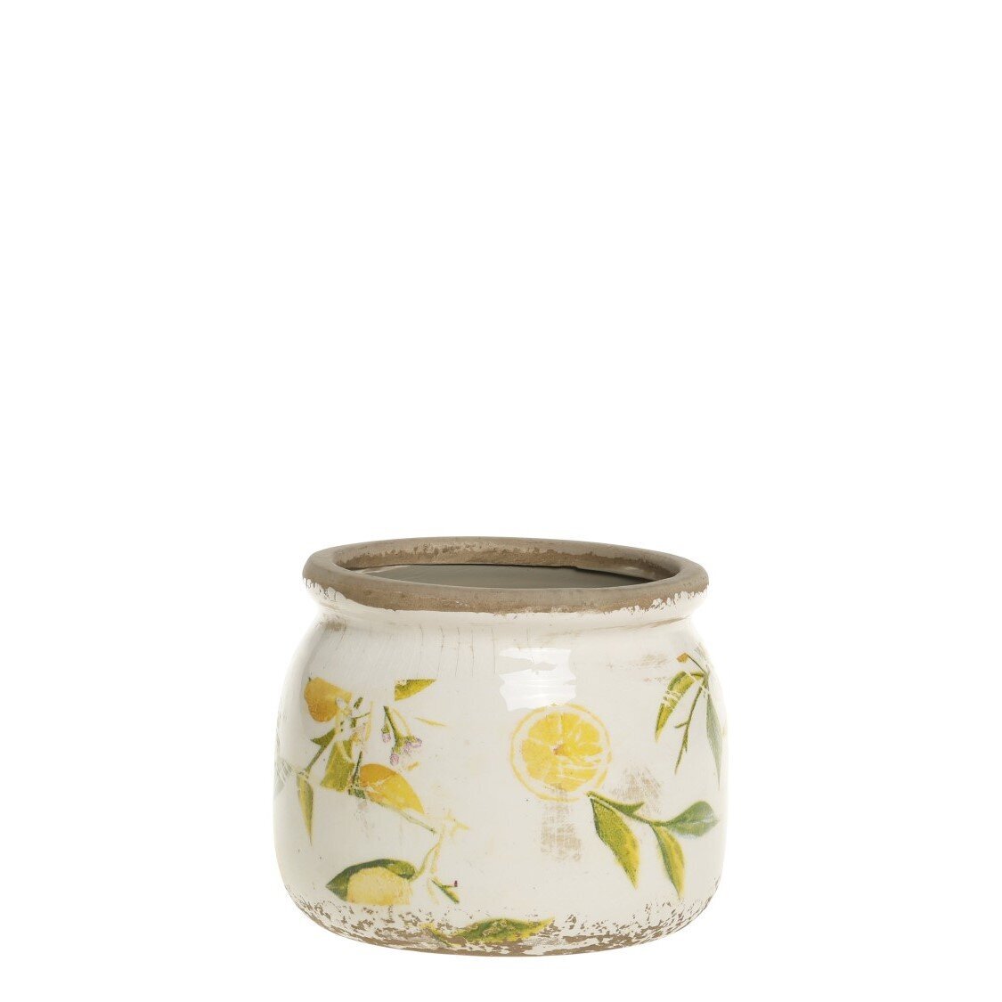 Limone runder Blumentopf mit Rand, creme 