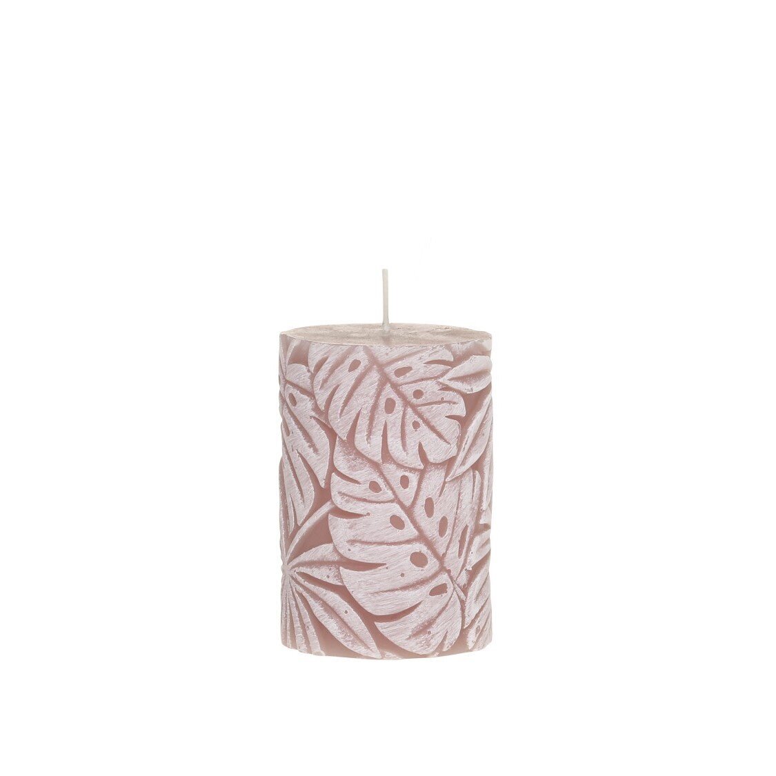 Stumpenkerze Macon mit Blattmuster, staubig rosa Höhe 10, ∅ 7 cm