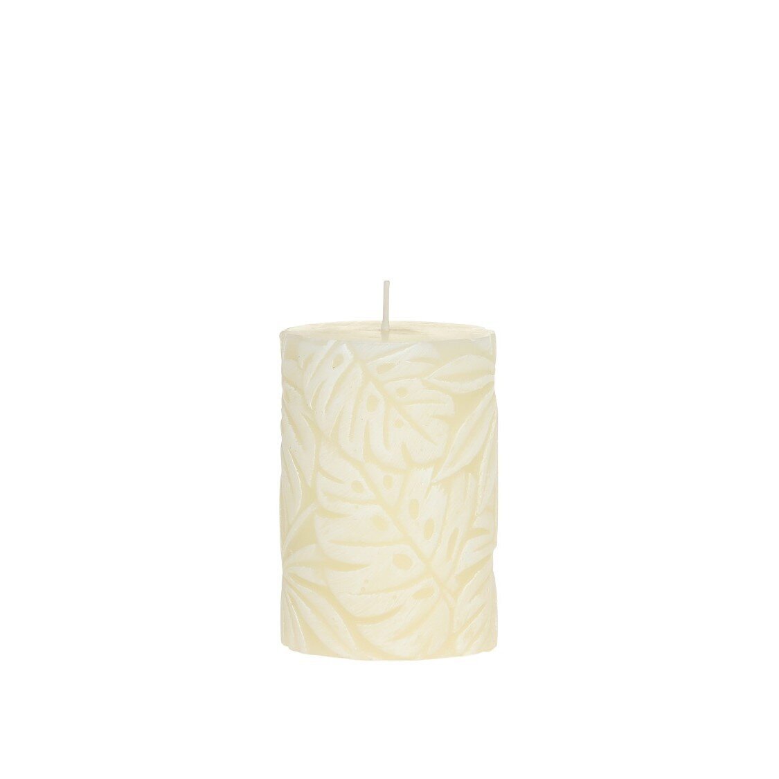 Stumpenkerze Macon mit Blattmuster, creme Höhe 10, ∅ 7 cm